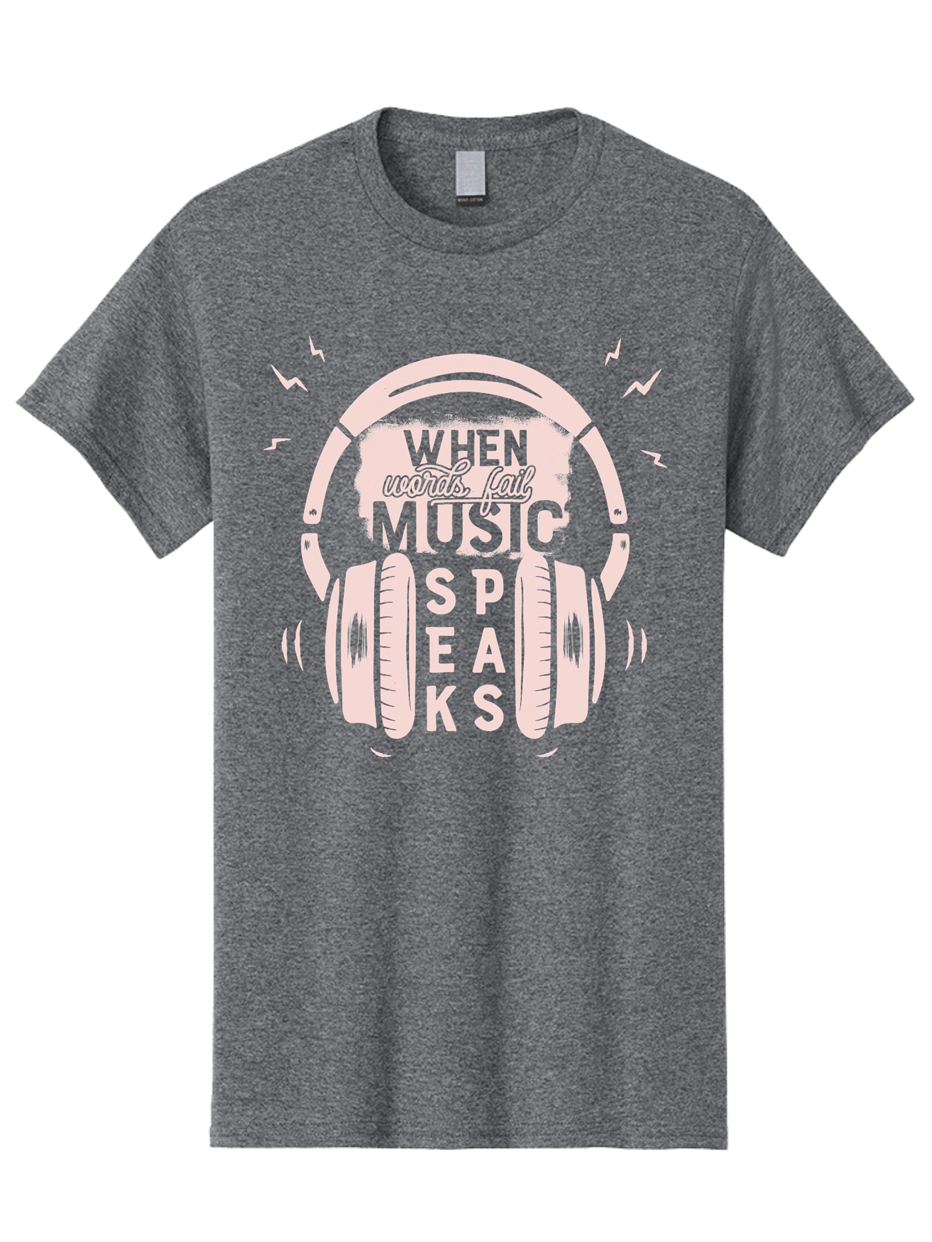When-Words-Fail-Music-Speaks-Headphones Men'S Graphic Tee, 100% Cotton, Comfortable Casual Summer Wear, Machine Washable, Music Speaks, Inspiring Quotes, Headphone Design, Motivational Phrases, Music Inspiration, Words Of Wisdom, Aab962