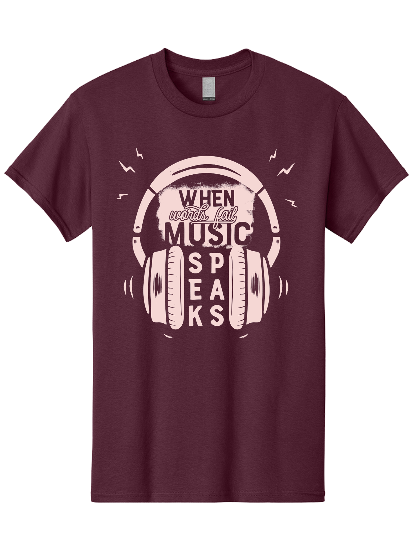 When-Words-Fail-Music-Speaks-Headphones Men'S Graphic Tee, 100% Cotton, Comfortable Casual Summer Wear, Machine Washable, Music Speaks, Inspiring Quotes, Headphone Design, Motivational Phrases, Music Inspiration, Words Of Wisdom, Aab962
