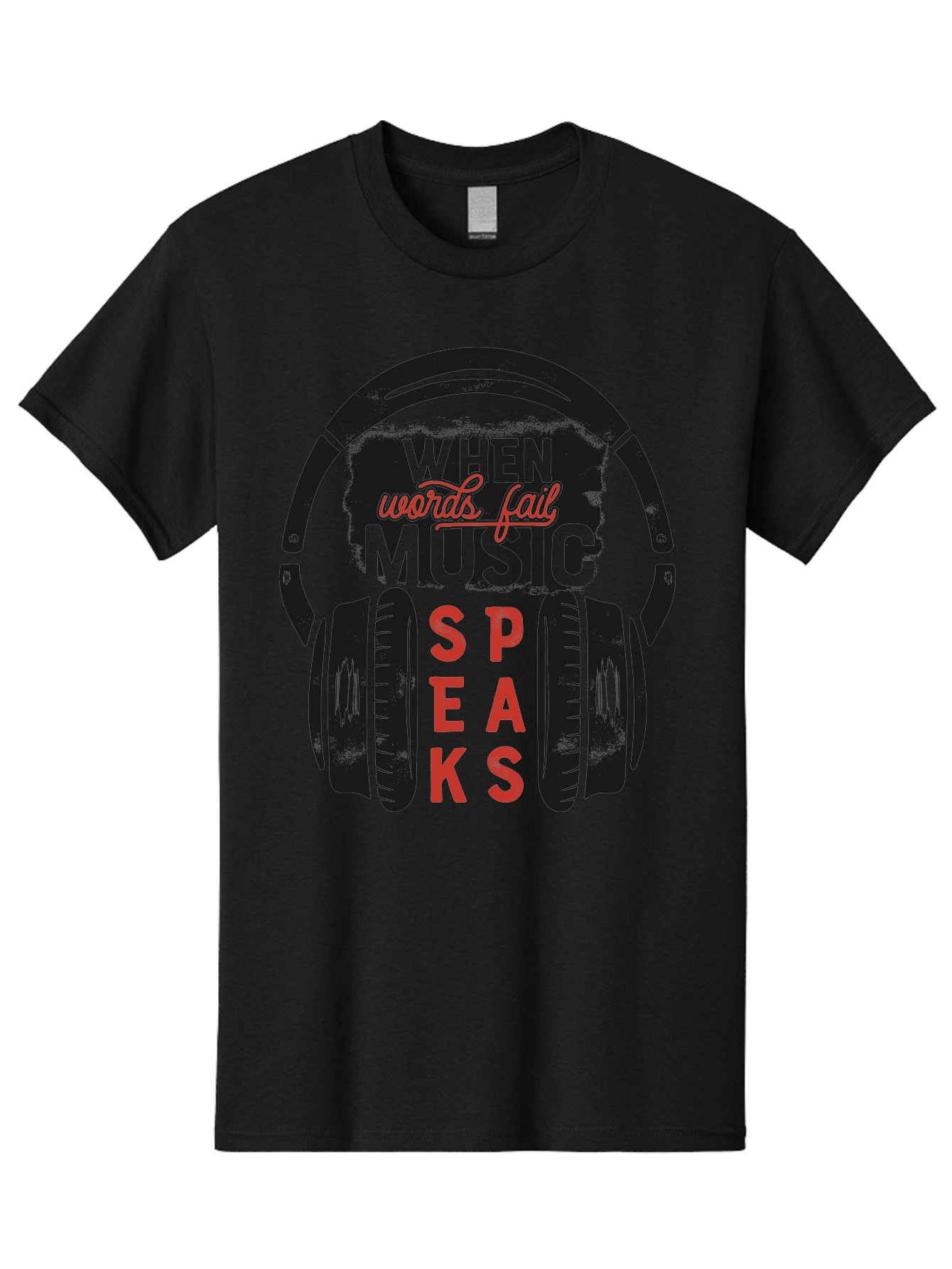 When-Words-Fail-Music-Speaks Men'S Graphic Tee, 100% Cotton, Comfortable Casual Summer Wear, Machine Washable, Inspirational Quote, Music Lover, Headphone Illustration, Motivational Phrase, Music Speaks, Words Fail, Sound Waves, Music Art Aab963