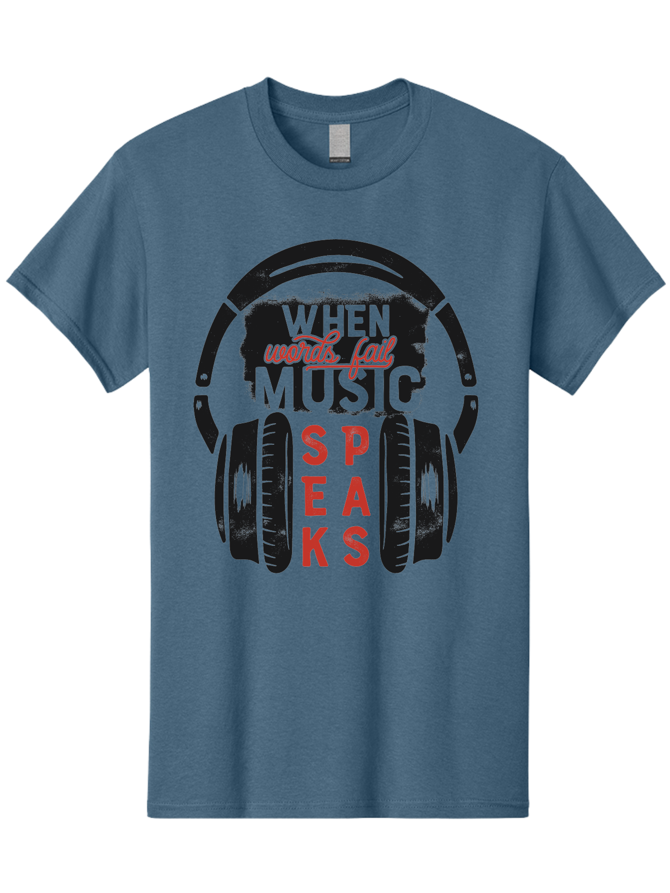 When-Words-Fail-Music-Speaks Men'S Graphic Tee, 100% Cotton, Comfortable Casual Summer Wear, Machine Washable, Inspirational Quote, Music Lover, Headphone Illustration, Motivational Phrase, Music Speaks, Words Fail, Sound Waves, Music Art Aab963