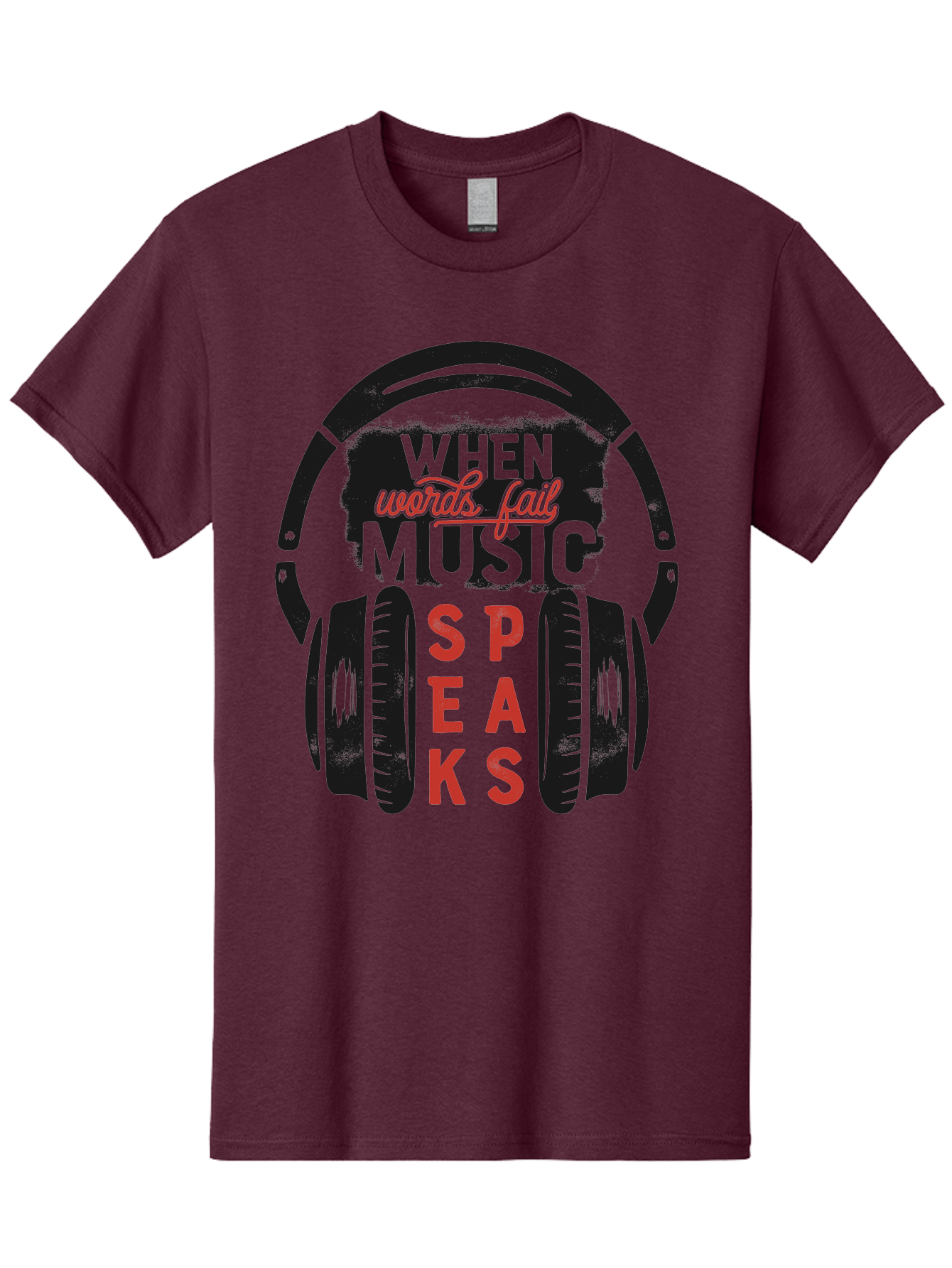 When-Words-Fail-Music-Speaks Men'S Graphic Tee, 100% Cotton, Comfortable Casual Summer Wear, Machine Washable, Inspirational Quote, Music Lover, Headphone Illustration, Motivational Phrase, Music Speaks, Words Fail, Sound Waves, Music Art Aab963