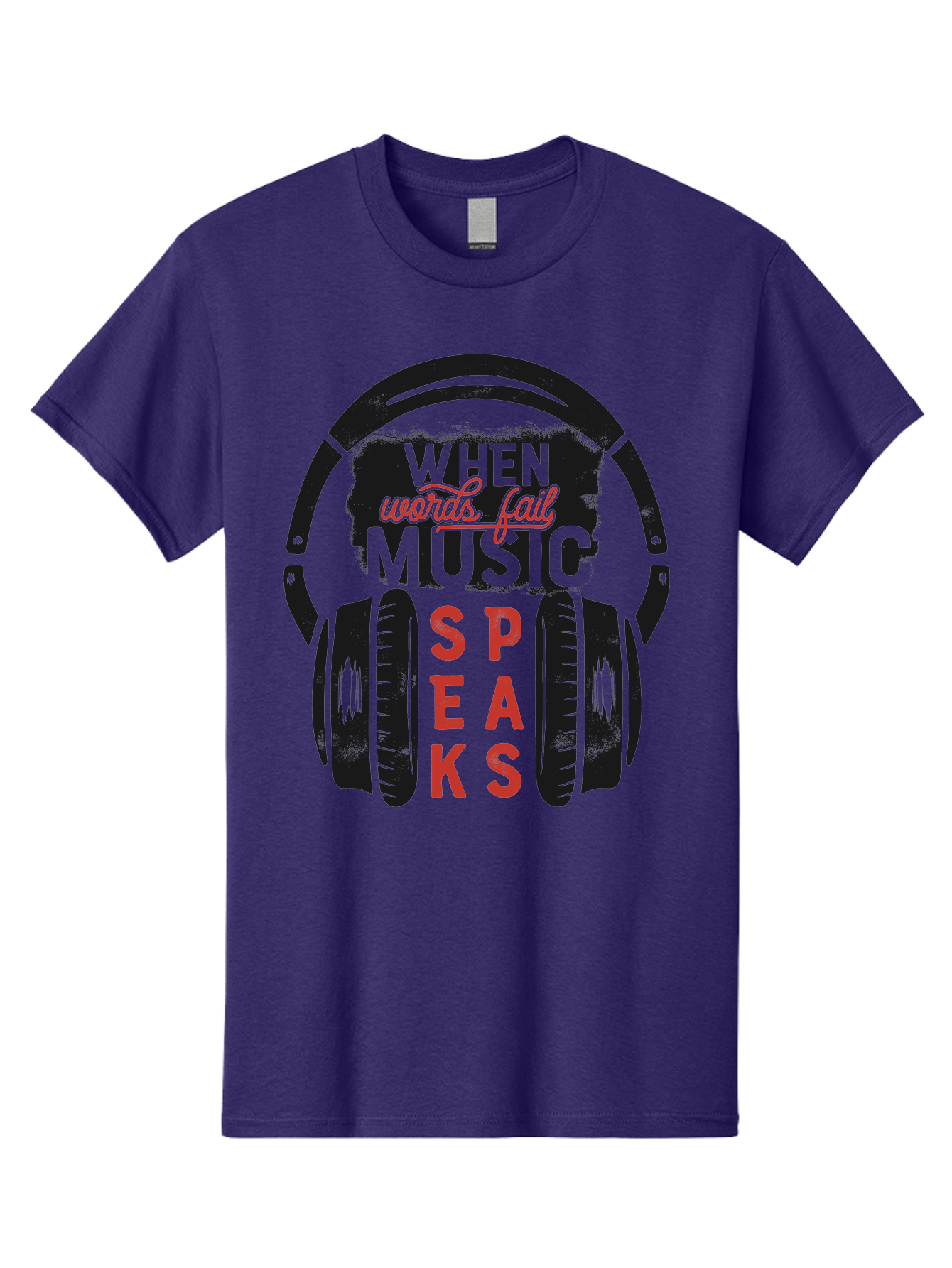 When-Words-Fail-Music-Speaks Men'S Graphic Tee, 100% Cotton, Comfortable Casual Summer Wear, Machine Washable, Inspirational Quote, Music Lover, Headphone Illustration, Motivational Phrase, Music Speaks, Words Fail, Sound Waves, Music Art Aab963