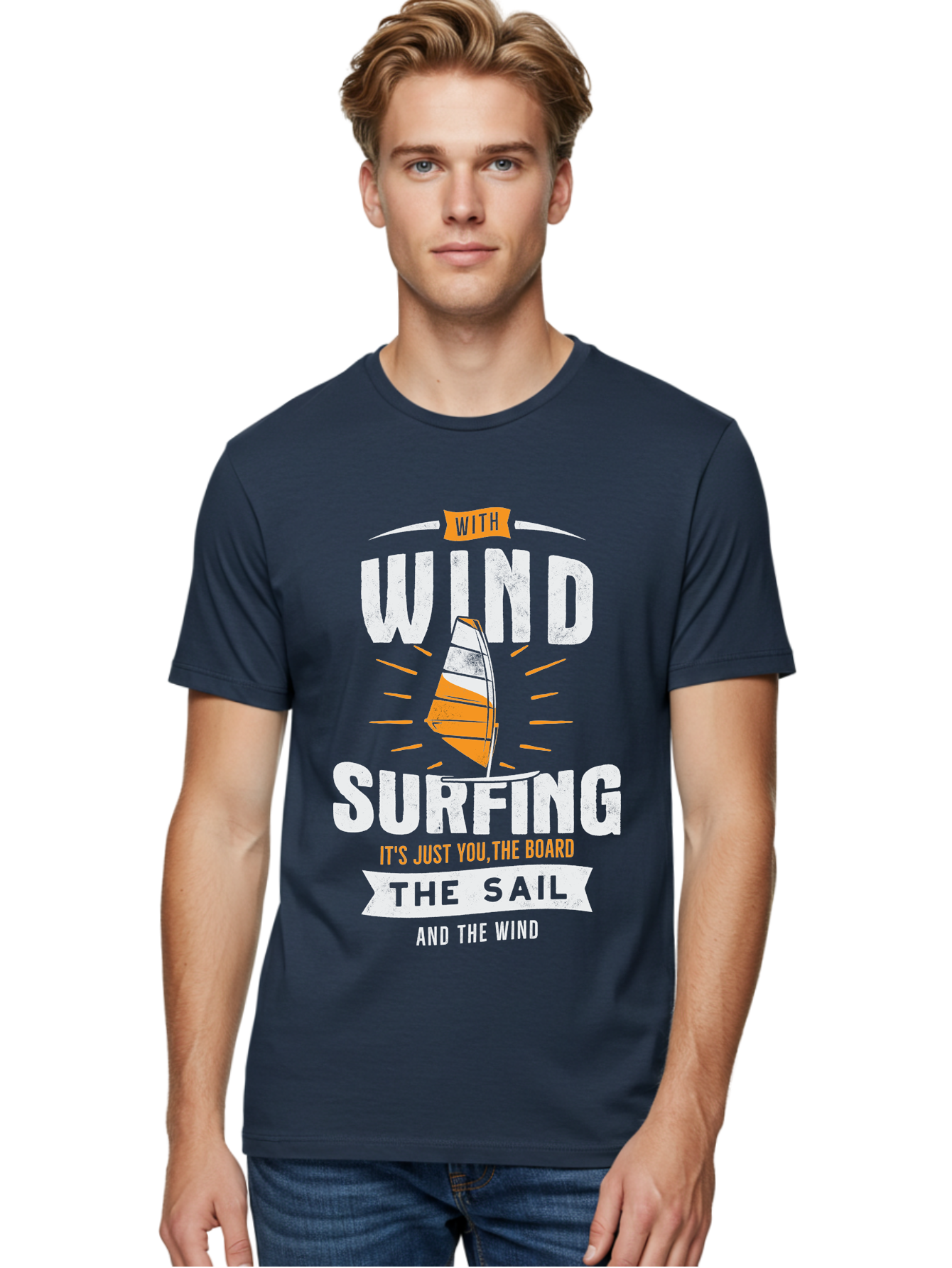 Wind-Surfing Men'S Graphic Tee, 100% Cotton, Comfortable Casual Summer Wear, Machine Washable, Windsurfing, Water Sports, Sailing, Adventure Seekers, Thrill Lovers, Windsurfing Quotes, Sailing Inspiration, Surfing Culture, Extreme Sports, Aab964
