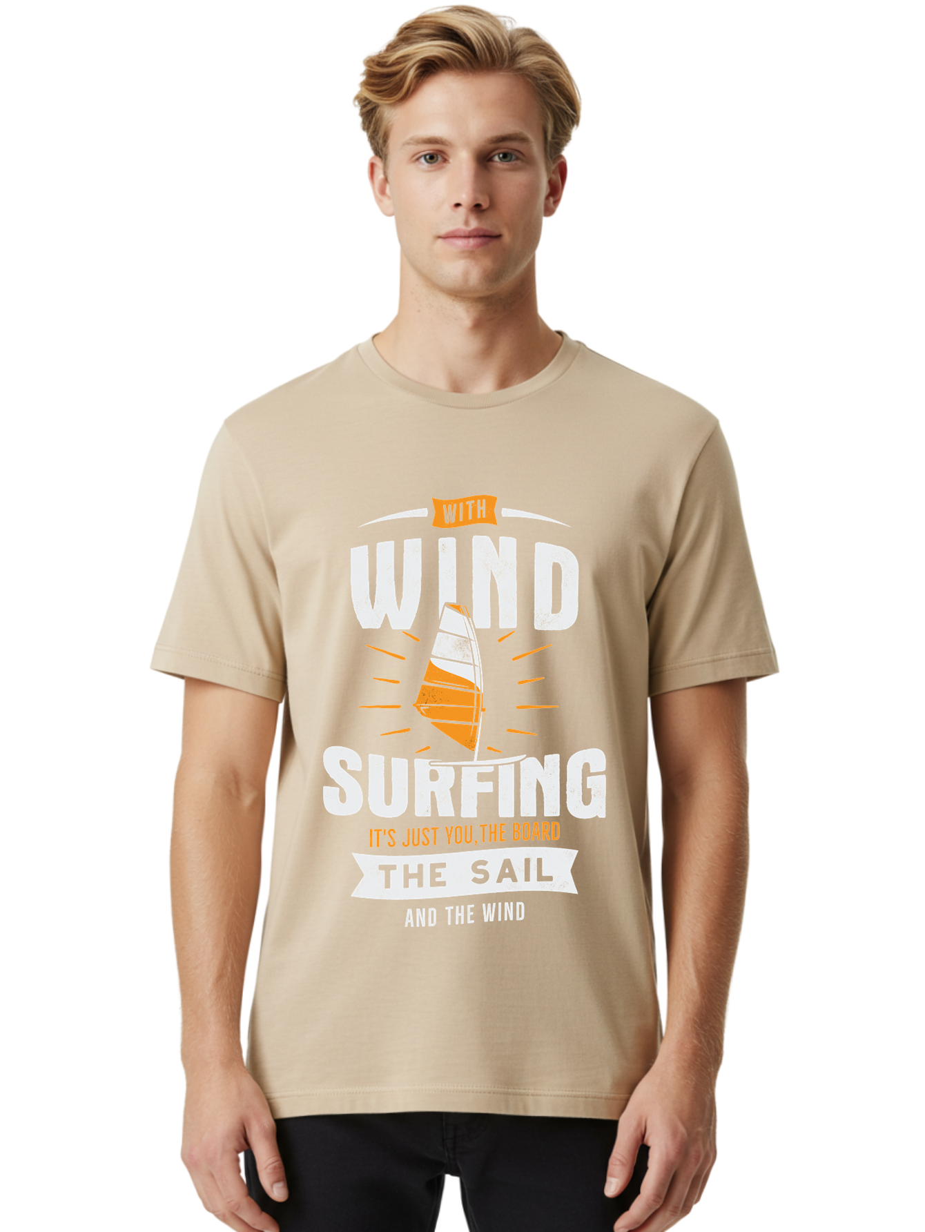 Wind-Surfing Men'S Graphic Tee, 100% Cotton, Comfortable Casual Summer Wear, Machine Washable, Windsurfing, Water Sports, Sailing, Adventure Seekers, Thrill Lovers, Windsurfing Quotes, Sailing Inspiration, Surfing Culture, Extreme Sports, Aab964