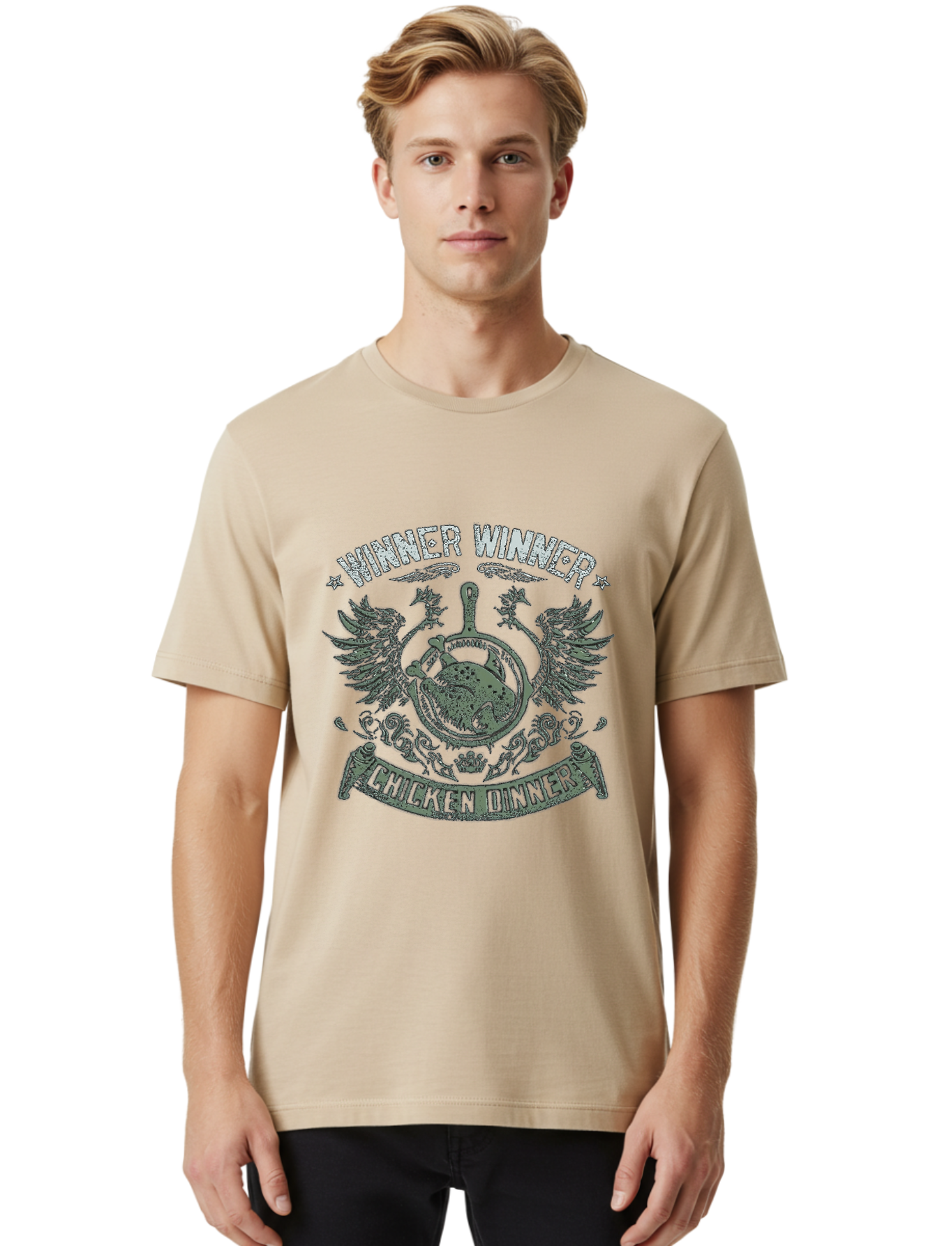 Winner-Winner-Chicken-Dinner Men'S Graphic Tee, 100% Cotton, Comfortable Casual Summer Wear, Machine Washable, Vintage-Style Emblem, Chicken Dinner Logo, Victorious Theme, Culinary Badge, Winner Winner, Chicken Dinner, Bold Typography, Aab965