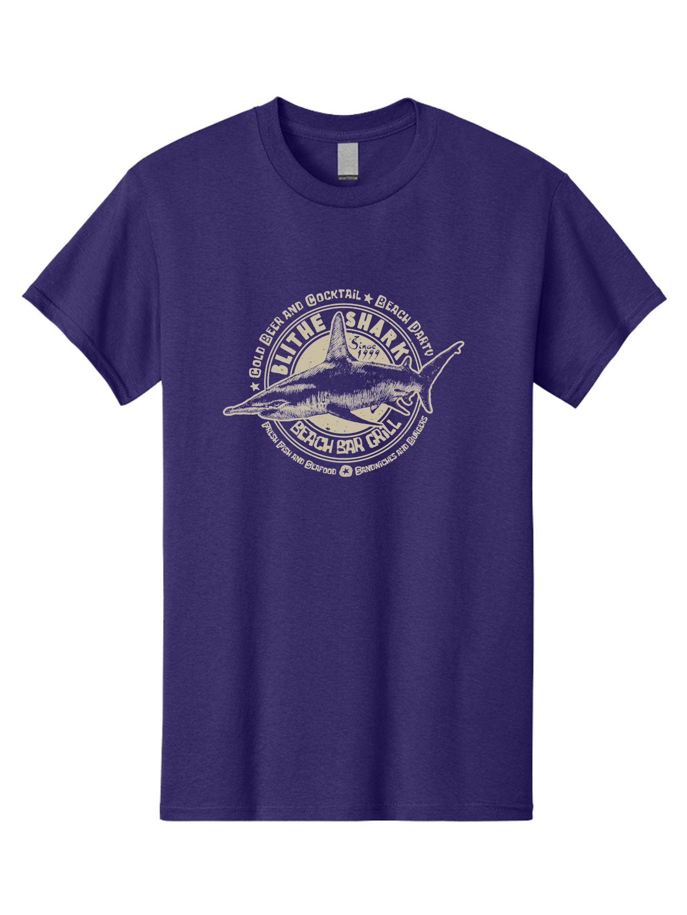 Blithe-Shark Men'S Graphic Tee, 100% Cotton, Comfortable Casual Summer Wear, Machine Washable, Beach Bar Grill, Seafood Restaurant, Cold Beer, Cocktails, Beach Party, Fresh Fish, Sandwiches, Burgers, Casual Dining, Blithe Shark, Beach Food Aab966