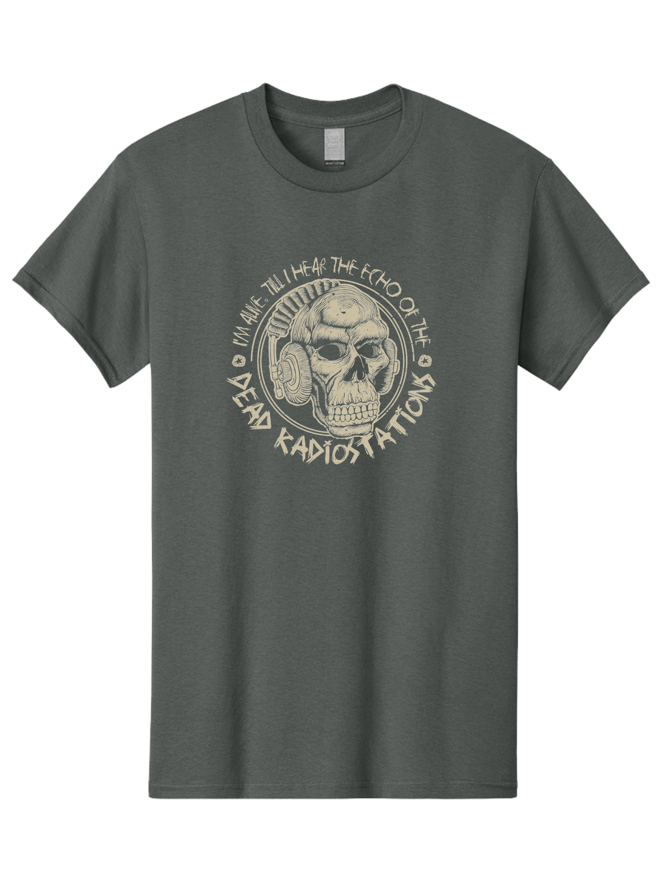 Dead-Radiostations Men'S Graphic Tee, 100% Cotton, Comfortable Casual Summer Wear, Machine Washable, Skull Wearing Headphones, Dead Radio Stations, Music Lover, Grunge Style, Monochromatic Art, Edgy Illustration, Dark Aesthetic, Aab967