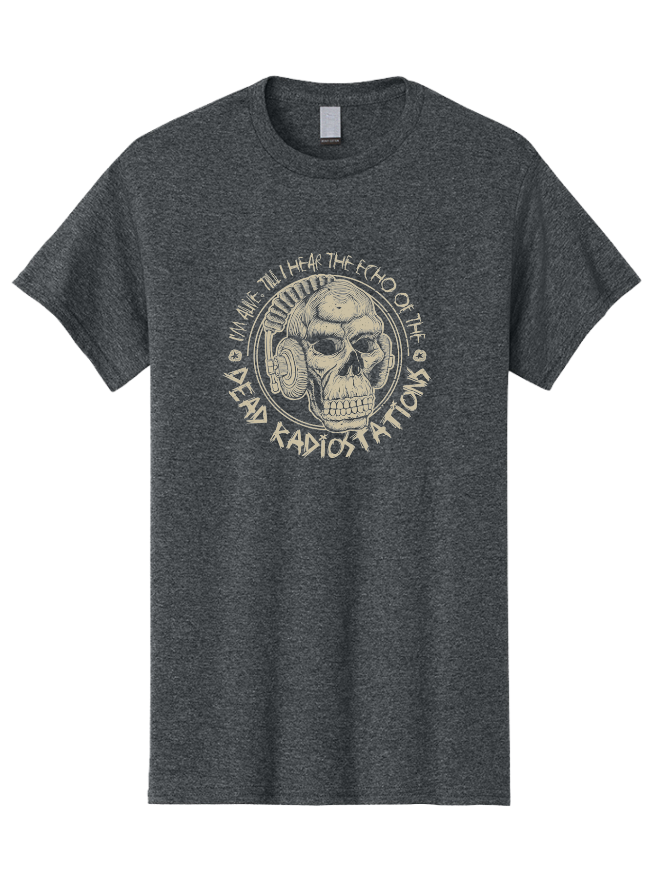 Dead-Radiostations Men'S Graphic Tee, 100% Cotton, Comfortable Casual Summer Wear, Machine Washable, Skull Wearing Headphones, Dead Radio Stations, Music Lover, Grunge Style, Monochromatic Art, Edgy Illustration, Dark Aesthetic, Aab967