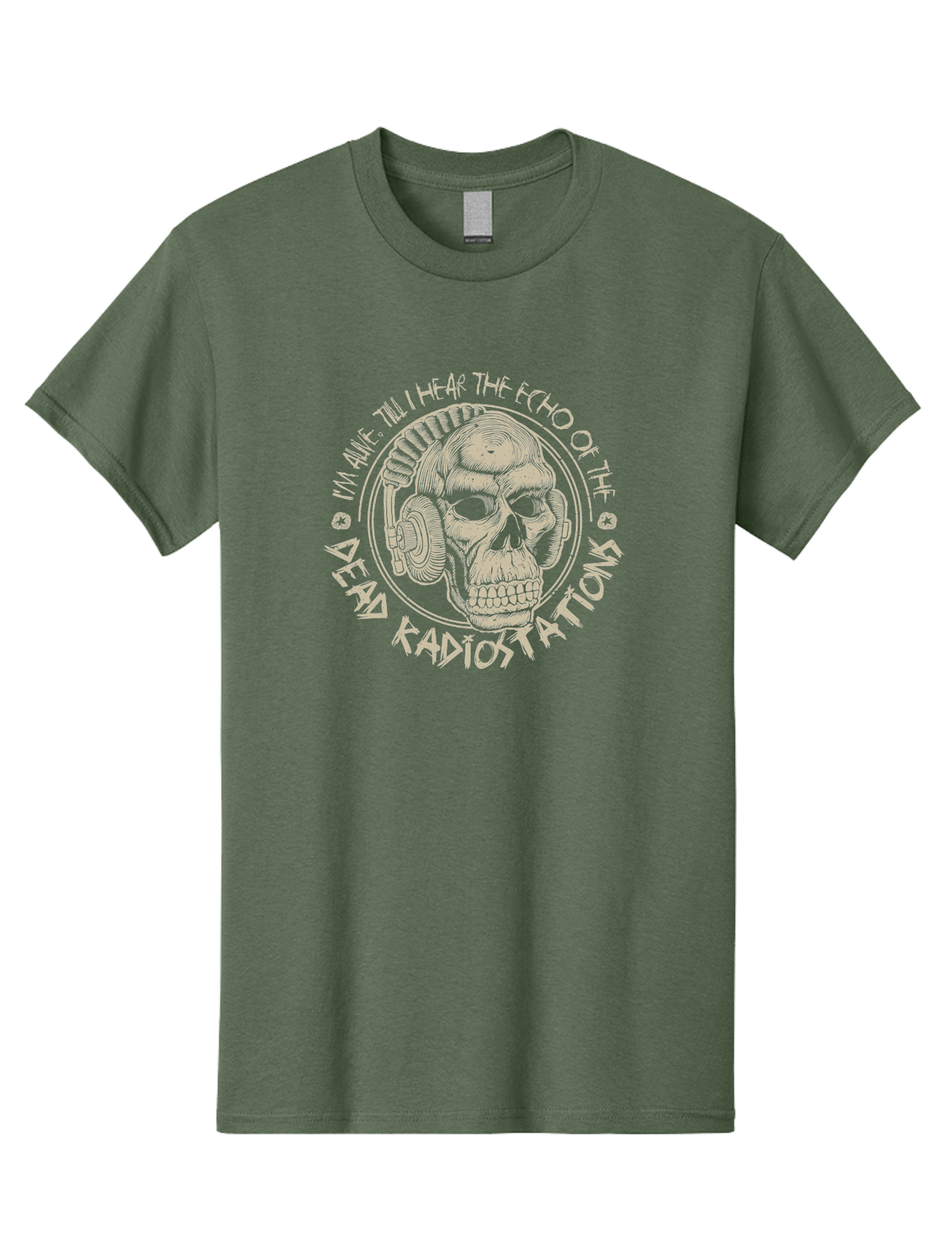 Dead-Radiostations Men'S Graphic Tee, 100% Cotton, Comfortable Casual Summer Wear, Machine Washable, Skull Wearing Headphones, Dead Radio Stations, Music Lover, Grunge Style, Monochromatic Art, Edgy Illustration, Dark Aesthetic, Aab967