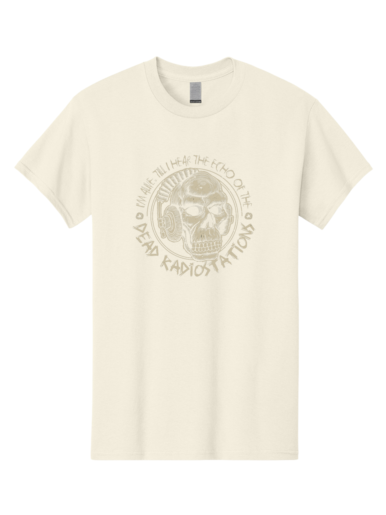 Dead-Radiostations Men'S Graphic Tee, 100% Cotton, Comfortable Casual Summer Wear, Machine Washable, Skull Wearing Headphones, Dead Radio Stations, Music Lover, Grunge Style, Monochromatic Art, Edgy Illustration, Dark Aesthetic, Aab967