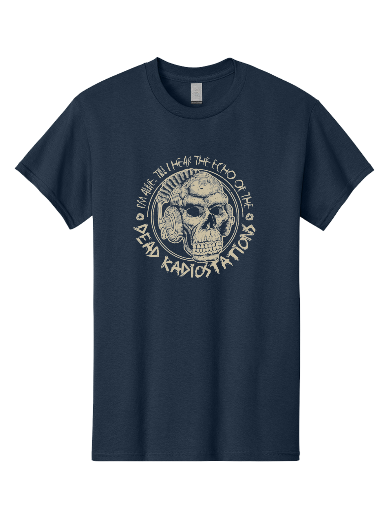 Dead-Radiostations Men'S Graphic Tee, 100% Cotton, Comfortable Casual Summer Wear, Machine Washable, Skull Wearing Headphones, Dead Radio Stations, Music Lover, Grunge Style, Monochromatic Art, Edgy Illustration, Dark Aesthetic, Aab967
