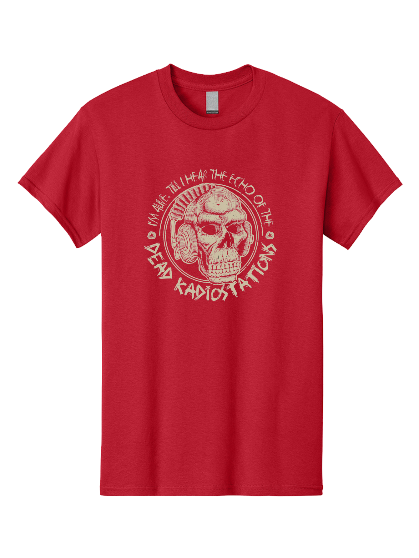 Dead-Radiostations Men'S Graphic Tee, 100% Cotton, Comfortable Casual Summer Wear, Machine Washable, Skull Wearing Headphones, Dead Radio Stations, Music Lover, Grunge Style, Monochromatic Art, Edgy Illustration, Dark Aesthetic, Aab967