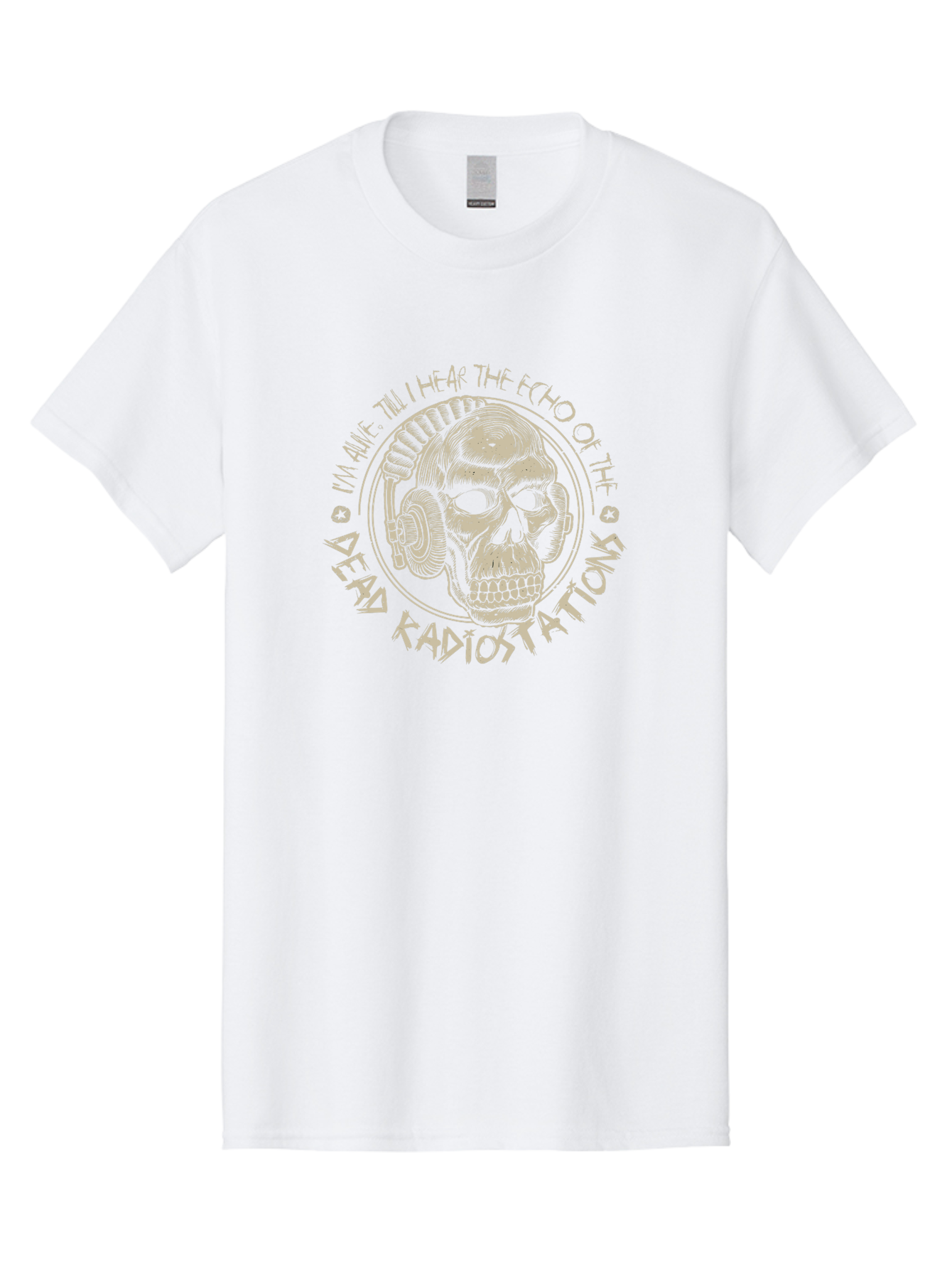 Dead-Radiostations Men'S Graphic Tee, 100% Cotton, Comfortable Casual Summer Wear, Machine Washable, Skull Wearing Headphones, Dead Radio Stations, Music Lover, Grunge Style, Monochromatic Art, Edgy Illustration, Dark Aesthetic, Aab967