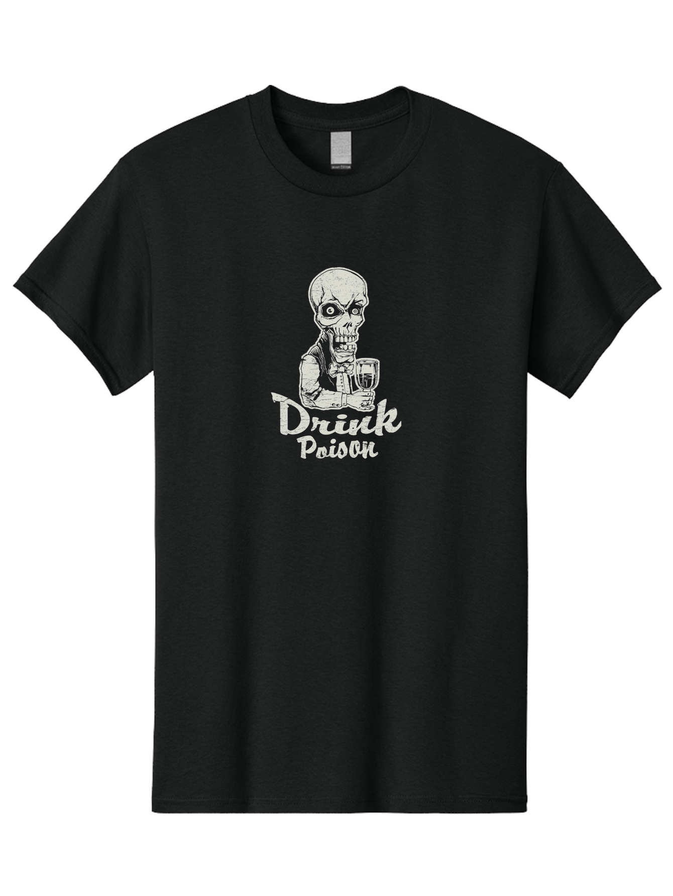 Drink-Poison Men'S Graphic Tee, 100% Cotton, Comfortable Casual Summer Wear, Machine Washable, Skeleton Holding A Glass, Dark Humor, Toxic Drink, Skull Character, Gothic Illustration, Grunge Style, Creepy Design, Poison Warning, Skull Artwork, Aab968