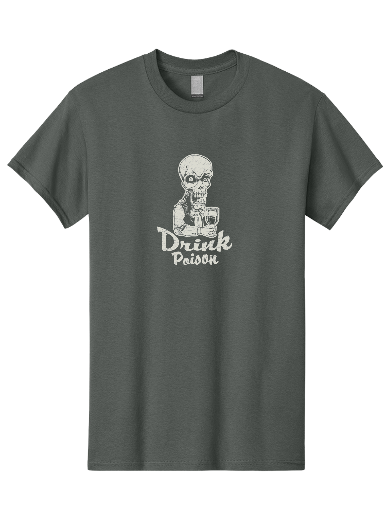 Drink-Poison Men'S Graphic Tee, 100% Cotton, Comfortable Casual Summer Wear, Machine Washable, Skeleton Holding A Glass, Dark Humor, Toxic Drink, Skull Character, Gothic Illustration, Grunge Style, Creepy Design, Poison Warning, Skull Artwork, Aab968