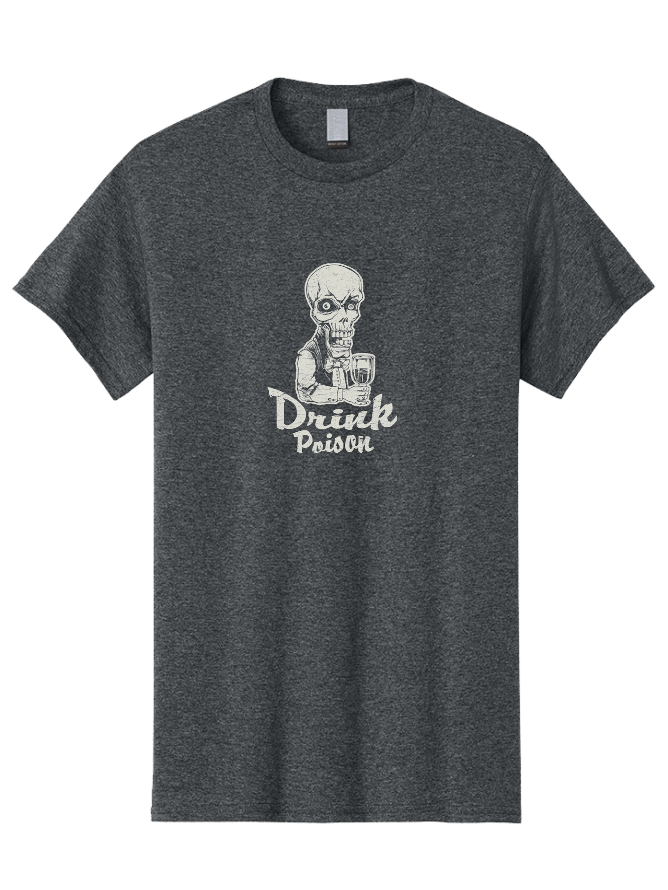 Drink-Poison Men'S Graphic Tee, 100% Cotton, Comfortable Casual Summer Wear, Machine Washable, Skeleton Holding A Glass, Dark Humor, Toxic Drink, Skull Character, Gothic Illustration, Grunge Style, Creepy Design, Poison Warning, Skull Artwork, Aab968