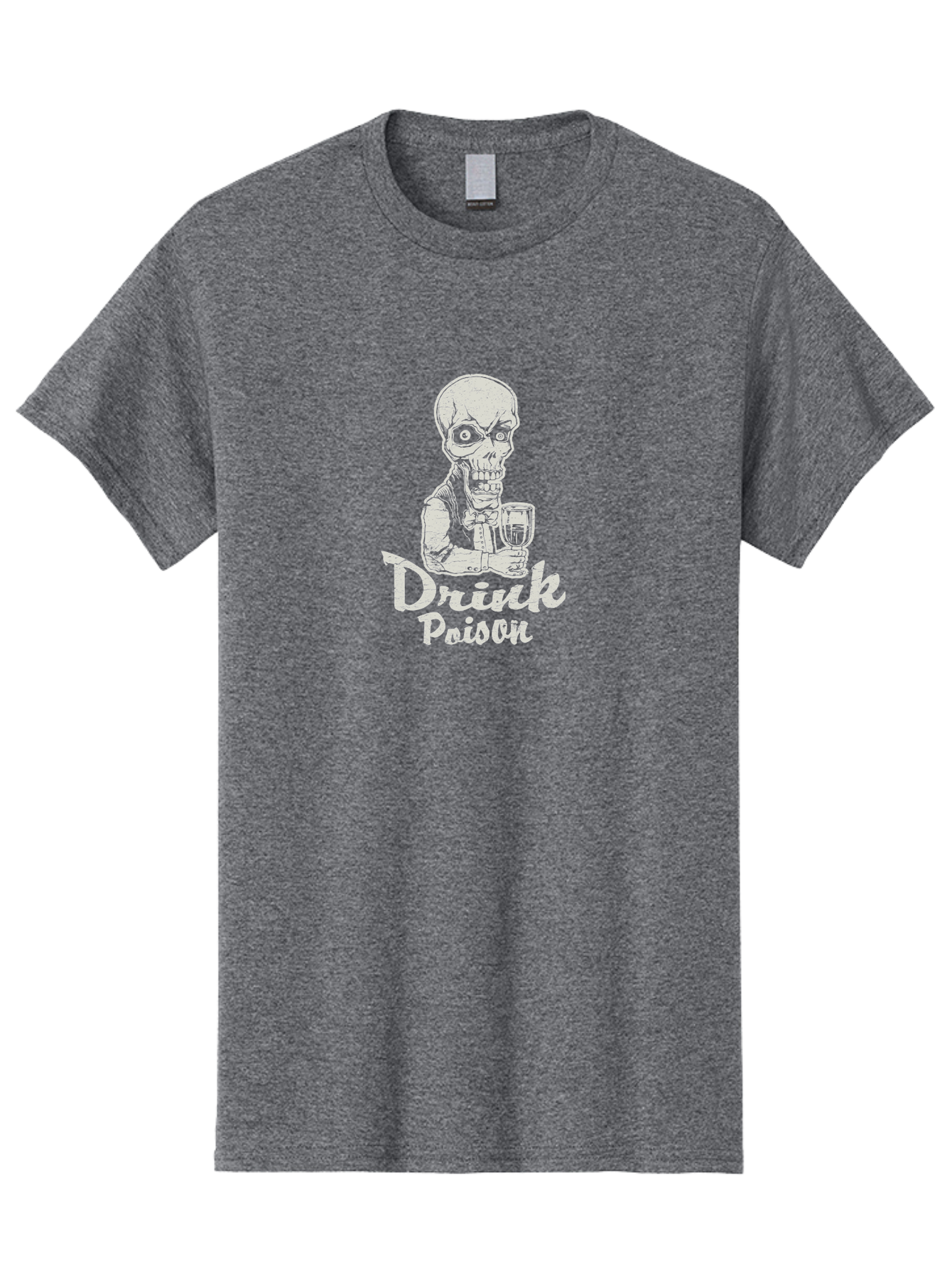 Drink-Poison Men'S Graphic Tee, 100% Cotton, Comfortable Casual Summer Wear, Machine Washable, Skeleton Holding A Glass, Dark Humor, Toxic Drink, Skull Character, Gothic Illustration, Grunge Style, Creepy Design, Poison Warning, Skull Artwork, Aab968