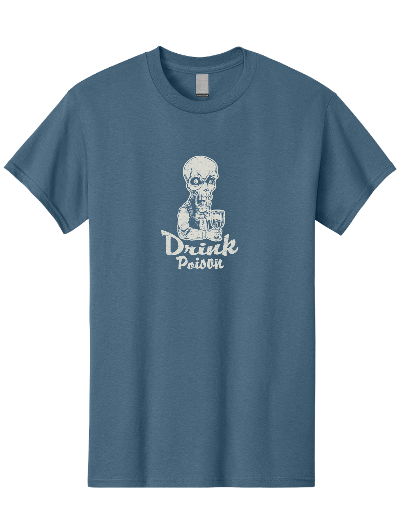 Drink-Poison Men'S Graphic Tee, 100% Cotton, Comfortable Casual Summer Wear, Machine Washable, Skeleton Holding A Glass, Dark Humor, Toxic Drink, Skull Character, Gothic Illustration, Grunge Style, Creepy Design, Poison Warning, Skull Artwork, Aab968