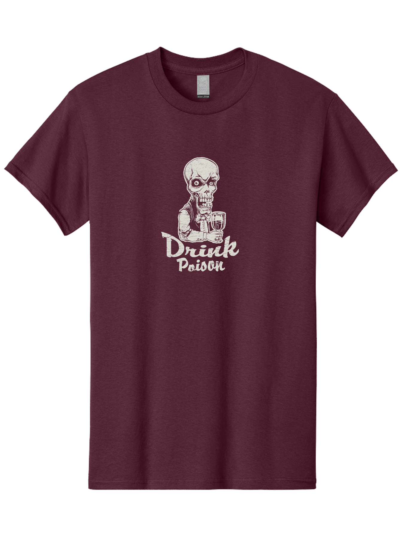 Drink-Poison Men'S Graphic Tee, 100% Cotton, Comfortable Casual Summer Wear, Machine Washable, Skeleton Holding A Glass, Dark Humor, Toxic Drink, Skull Character, Gothic Illustration, Grunge Style, Creepy Design, Poison Warning, Skull Artwork, Aab968