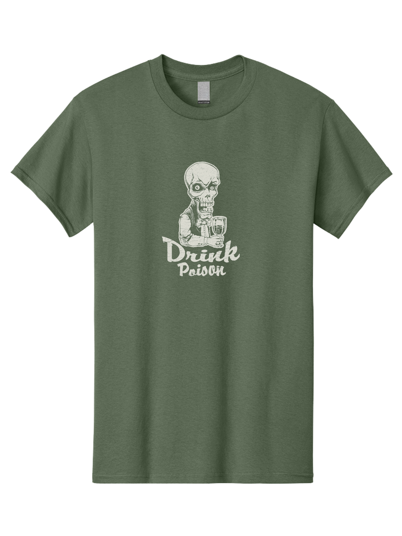 Drink-Poison Men'S Graphic Tee, 100% Cotton, Comfortable Casual Summer Wear, Machine Washable, Skeleton Holding A Glass, Dark Humor, Toxic Drink, Skull Character, Gothic Illustration, Grunge Style, Creepy Design, Poison Warning, Skull Artwork, Aab968