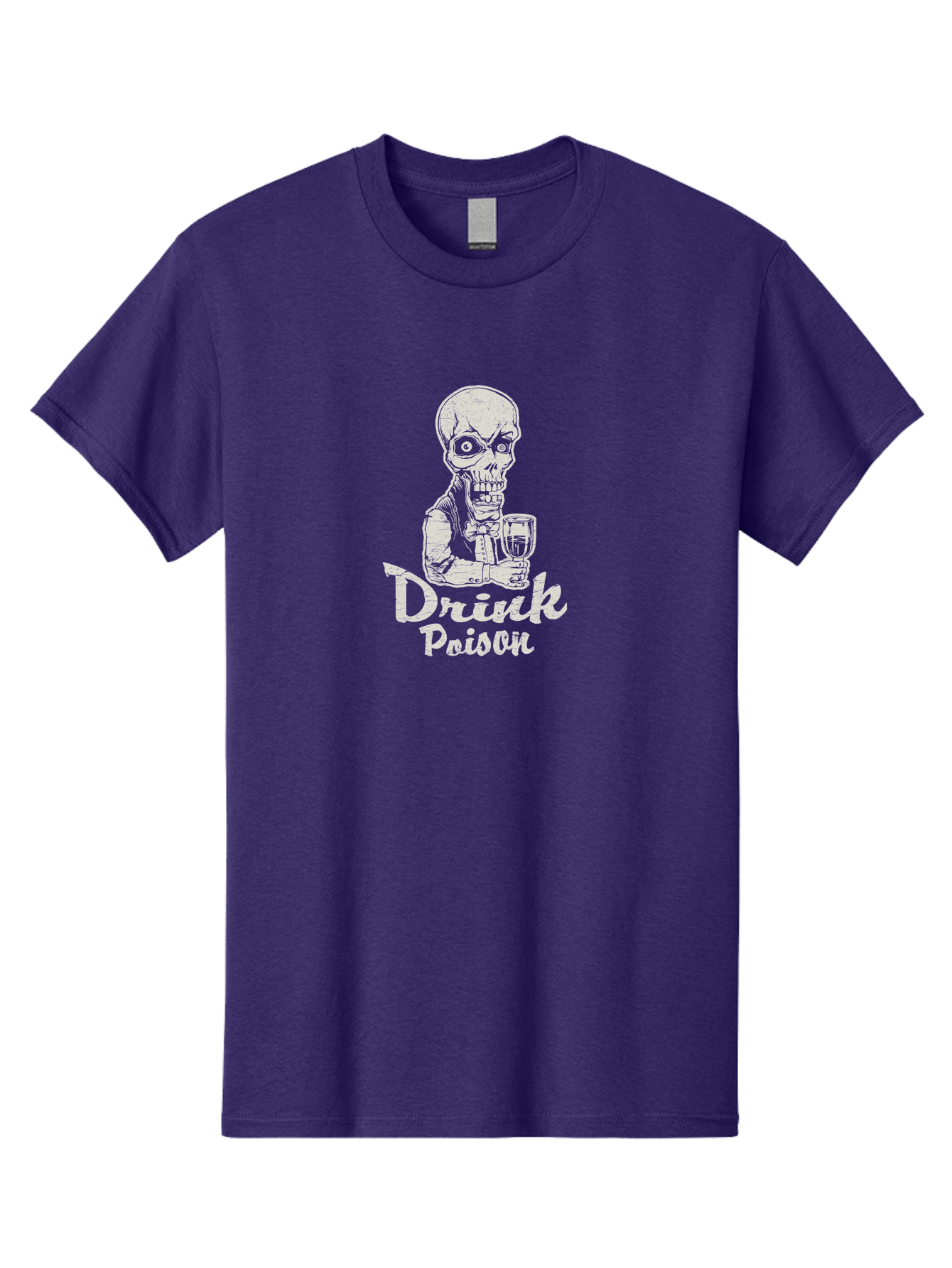 Drink-Poison Men'S Graphic Tee, 100% Cotton, Comfortable Casual Summer Wear, Machine Washable, Skeleton Holding A Glass, Dark Humor, Toxic Drink, Skull Character, Gothic Illustration, Grunge Style, Creepy Design, Poison Warning, Skull Artwork, Aab968