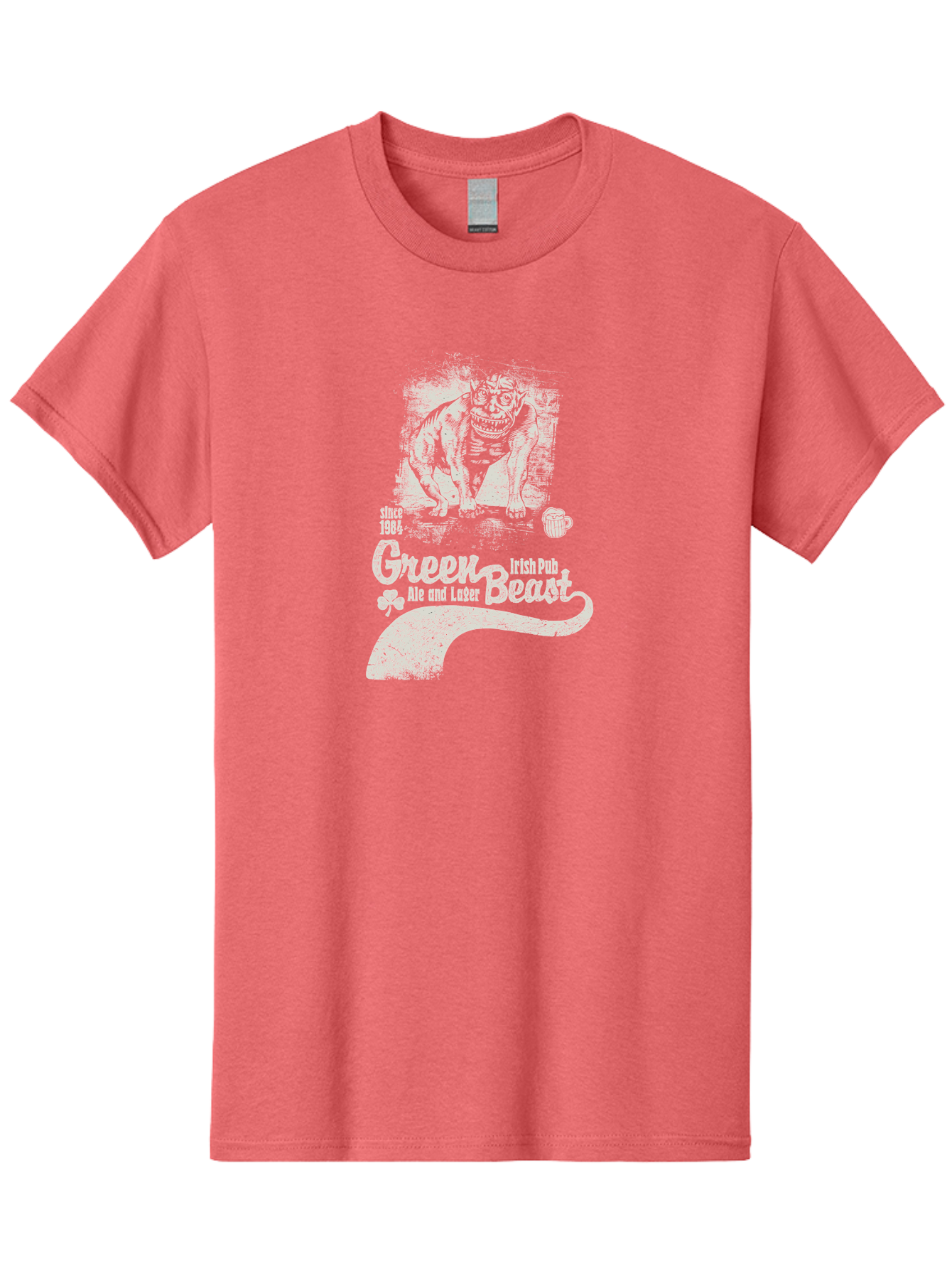 Green-Beast-Irish-Pub Men'S Graphic Tee, 100% Cotton, Comfortable Casual Summer Wear, Machine Washable, Irish Pub, Monster Drawing, Ale And Lager, Beer Mug, Since 1984, Four-Leaf Clover, Bar Signage, Pub Decor, Irish Heritage Aab969