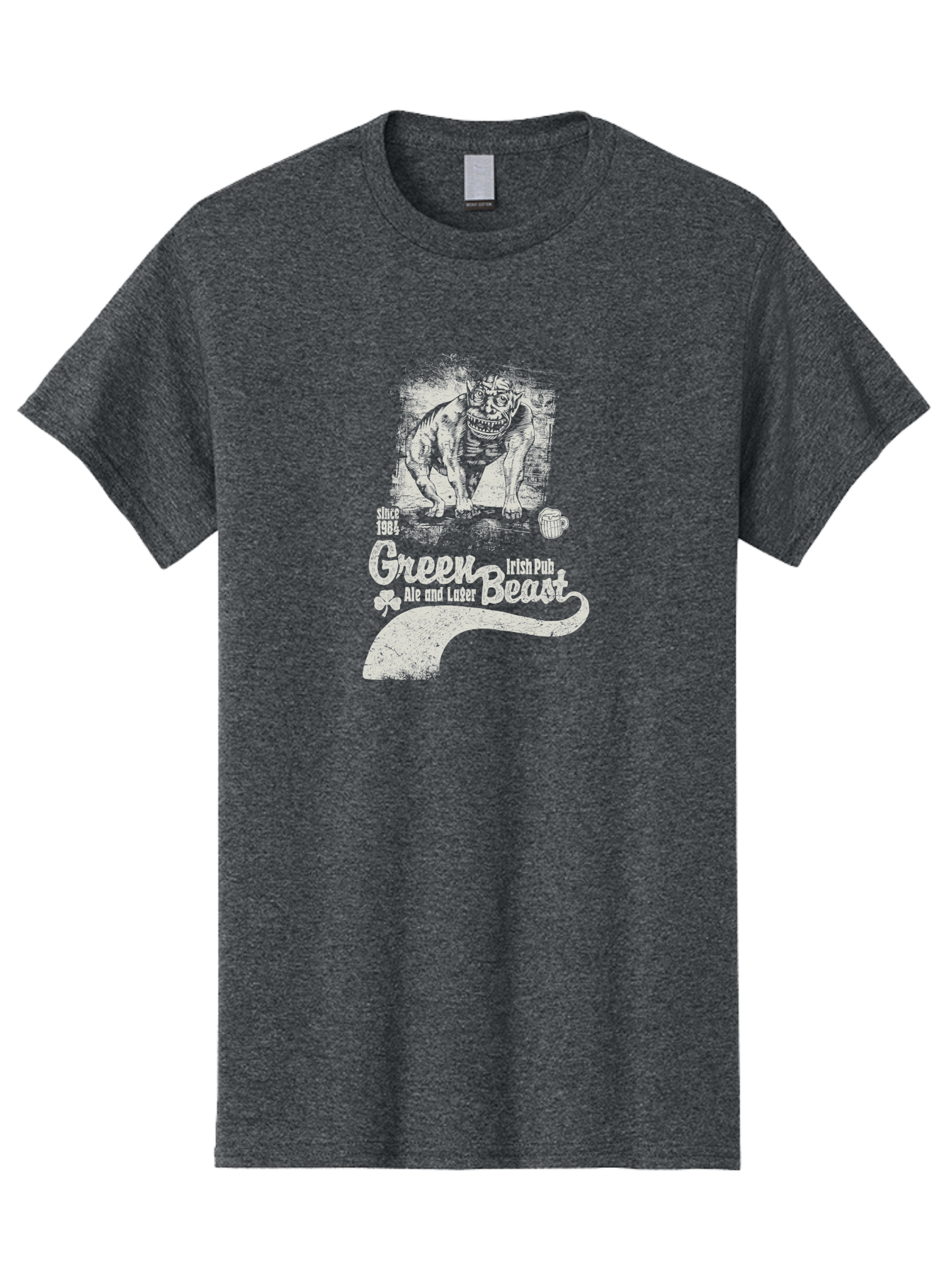 Green-Beast-Irish-Pub Men'S Graphic Tee, 100% Cotton, Comfortable Casual Summer Wear, Machine Washable, Irish Pub, Monster Drawing, Ale And Lager, Beer Mug, Since 1984, Four-Leaf Clover, Bar Signage, Pub Decor, Irish Heritage Aab969