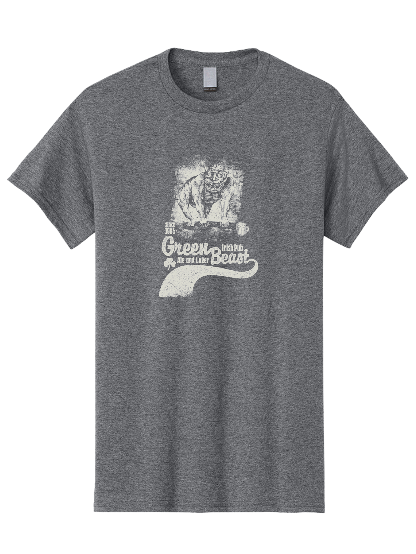 Green-Beast-Irish-Pub Men'S Graphic Tee, 100% Cotton, Comfortable Casual Summer Wear, Machine Washable, Irish Pub, Monster Drawing, Ale And Lager, Beer Mug, Since 1984, Four-Leaf Clover, Bar Signage, Pub Decor, Irish Heritage Aab969