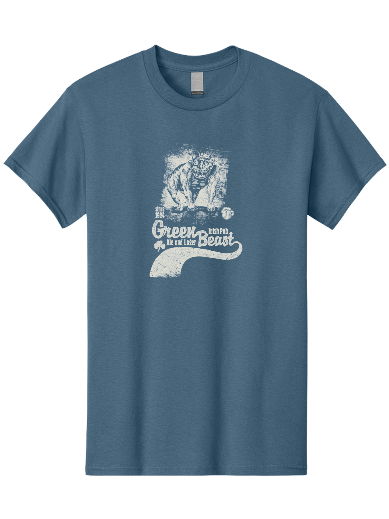 Green-Beast-Irish-Pub Men'S Graphic Tee, 100% Cotton, Comfortable Casual Summer Wear, Machine Washable, Irish Pub, Monster Drawing, Ale And Lager, Beer Mug, Since 1984, Four-Leaf Clover, Bar Signage, Pub Decor, Irish Heritage Aab969