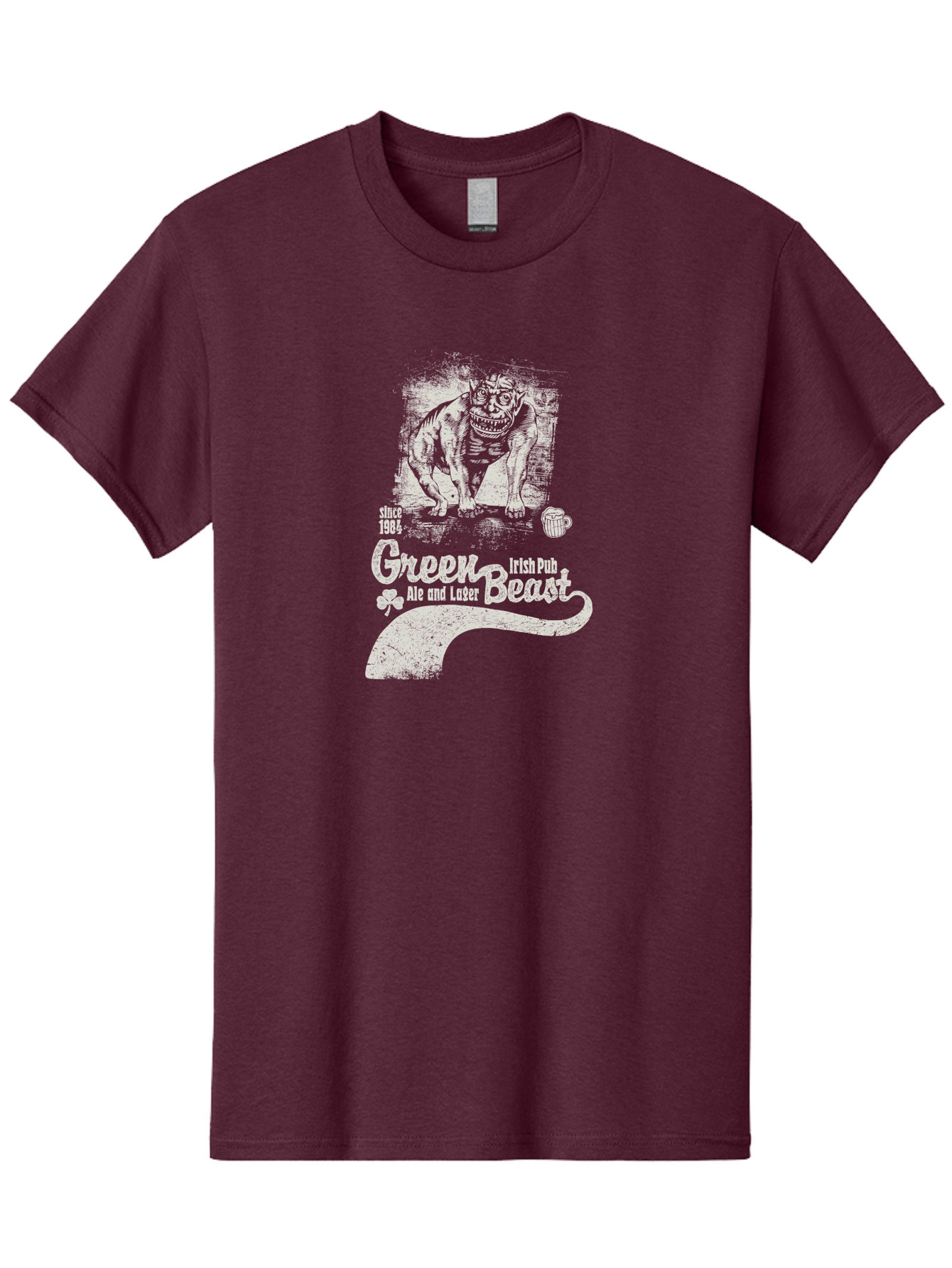 Green-Beast-Irish-Pub Men'S Graphic Tee, 100% Cotton, Comfortable Casual Summer Wear, Machine Washable, Irish Pub, Monster Drawing, Ale And Lager, Beer Mug, Since 1984, Four-Leaf Clover, Bar Signage, Pub Decor, Irish Heritage Aab969