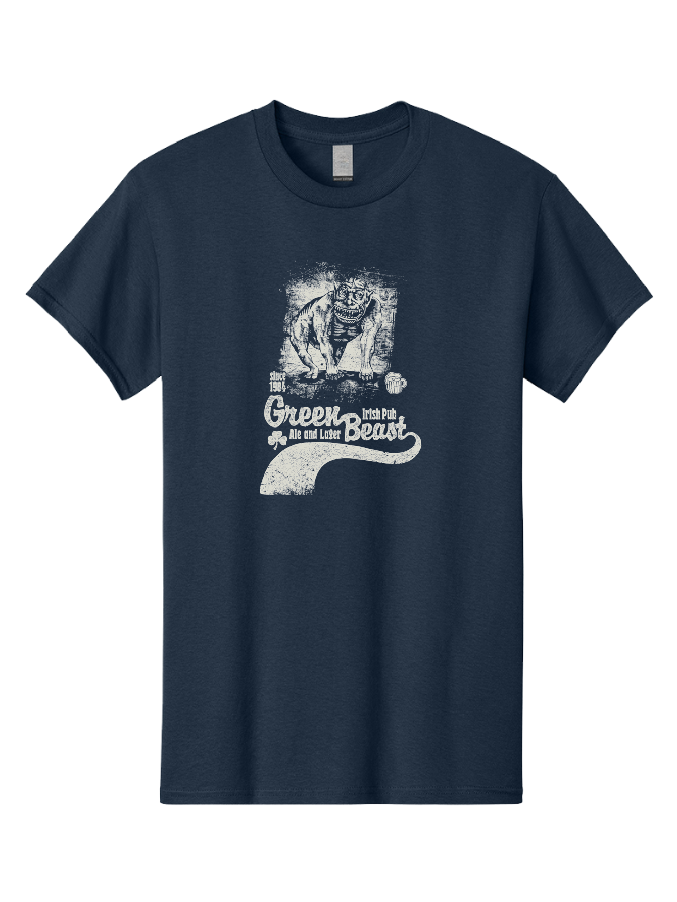 Green-Beast-Irish-Pub Men'S Graphic Tee, 100% Cotton, Comfortable Casual Summer Wear, Machine Washable, Irish Pub, Monster Drawing, Ale And Lager, Beer Mug, Since 1984, Four-Leaf Clover, Bar Signage, Pub Decor, Irish Heritage Aab969