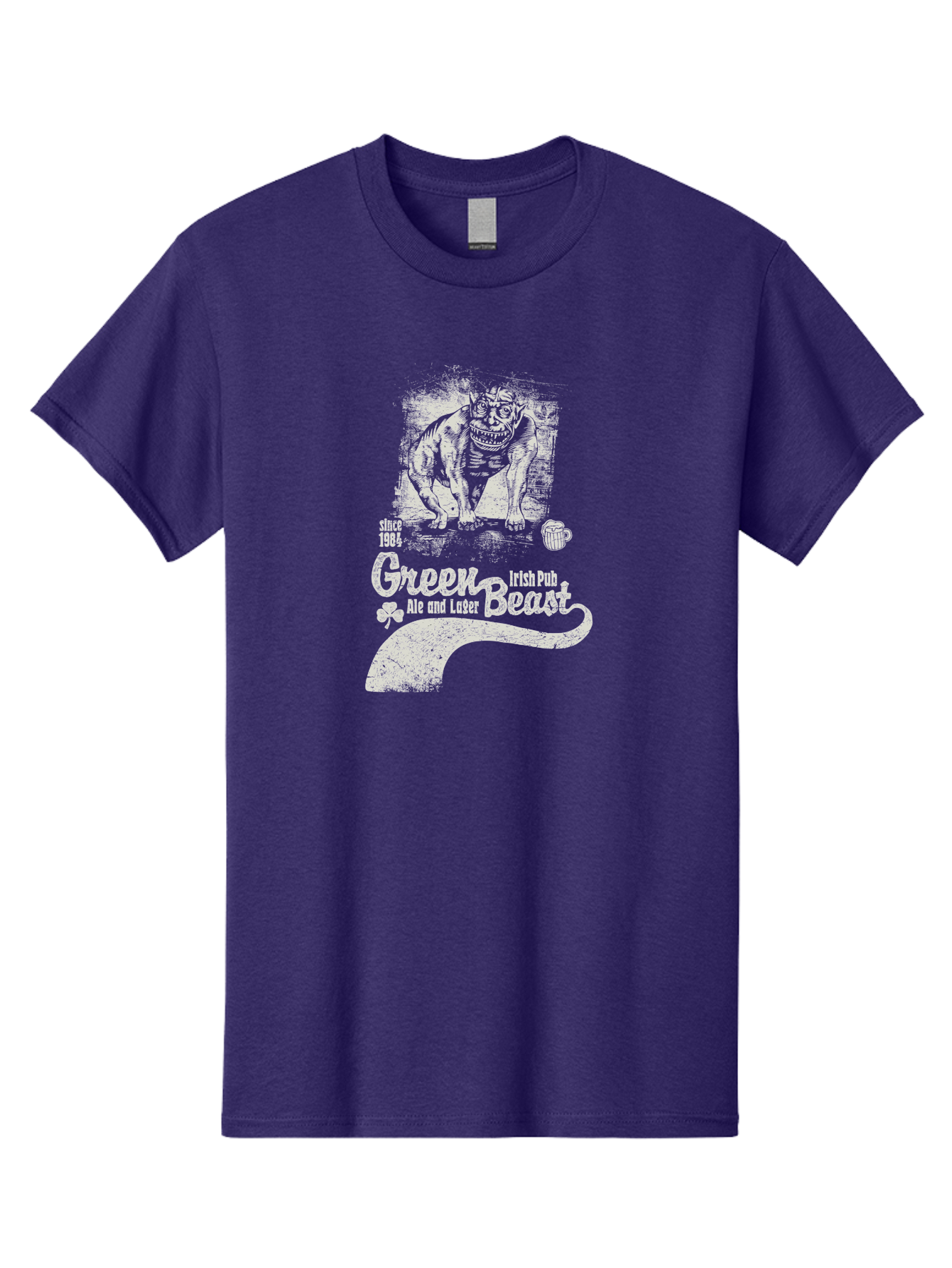 Green-Beast-Irish-Pub Men'S Graphic Tee, 100% Cotton, Comfortable Casual Summer Wear, Machine Washable, Irish Pub, Monster Drawing, Ale And Lager, Beer Mug, Since 1984, Four-Leaf Clover, Bar Signage, Pub Decor, Irish Heritage Aab969
