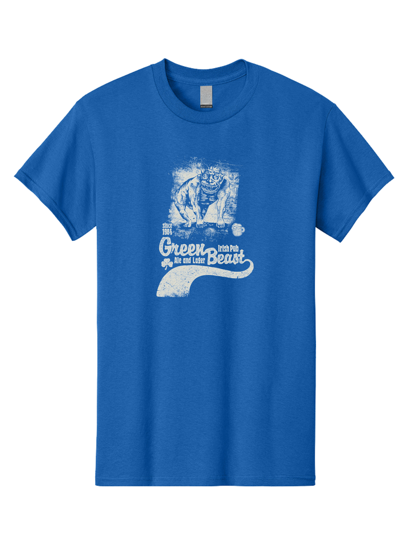 Green-Beast-Irish-Pub Men'S Graphic Tee, 100% Cotton, Comfortable Casual Summer Wear, Machine Washable, Irish Pub, Monster Drawing, Ale And Lager, Beer Mug, Since 1984, Four-Leaf Clover, Bar Signage, Pub Decor, Irish Heritage Aab969