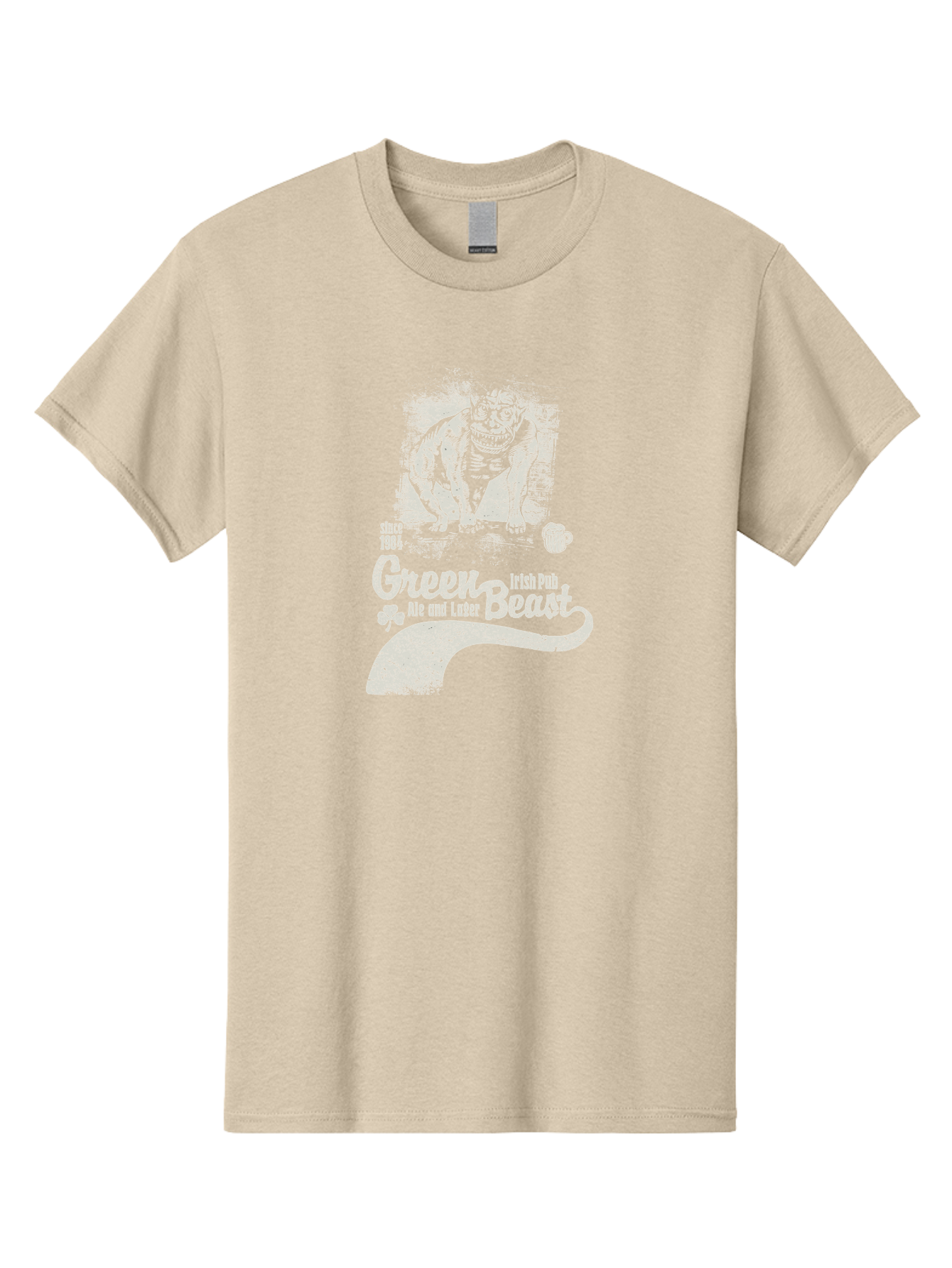 Green-Beast-Irish-Pub Men'S Graphic Tee, 100% Cotton, Comfortable Casual Summer Wear, Machine Washable, Irish Pub, Monster Drawing, Ale And Lager, Beer Mug, Since 1984, Four-Leaf Clover, Bar Signage, Pub Decor, Irish Heritage Aab969