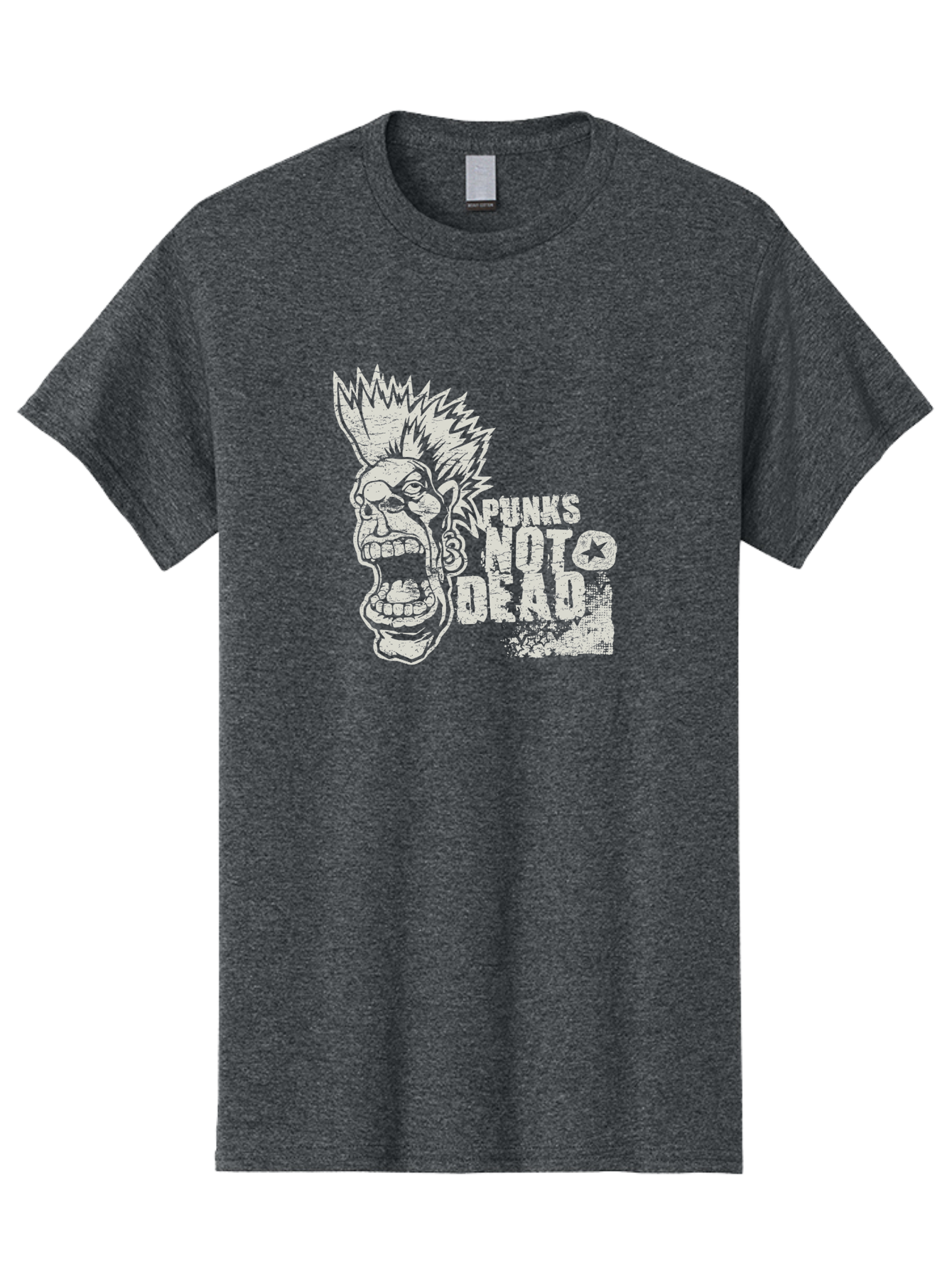 Punks-Not-Dead Men'S Graphic Tee, 100% Cotton, Comfortable Casual Summer Wear, Machine Washable, Punk Rock Illustration, Mohawk Hairstyle, Screaming Face, Punk Not Dead Slogan, Bold Typography, Punk Rebellion, Grunge Aesthetic, Aab970