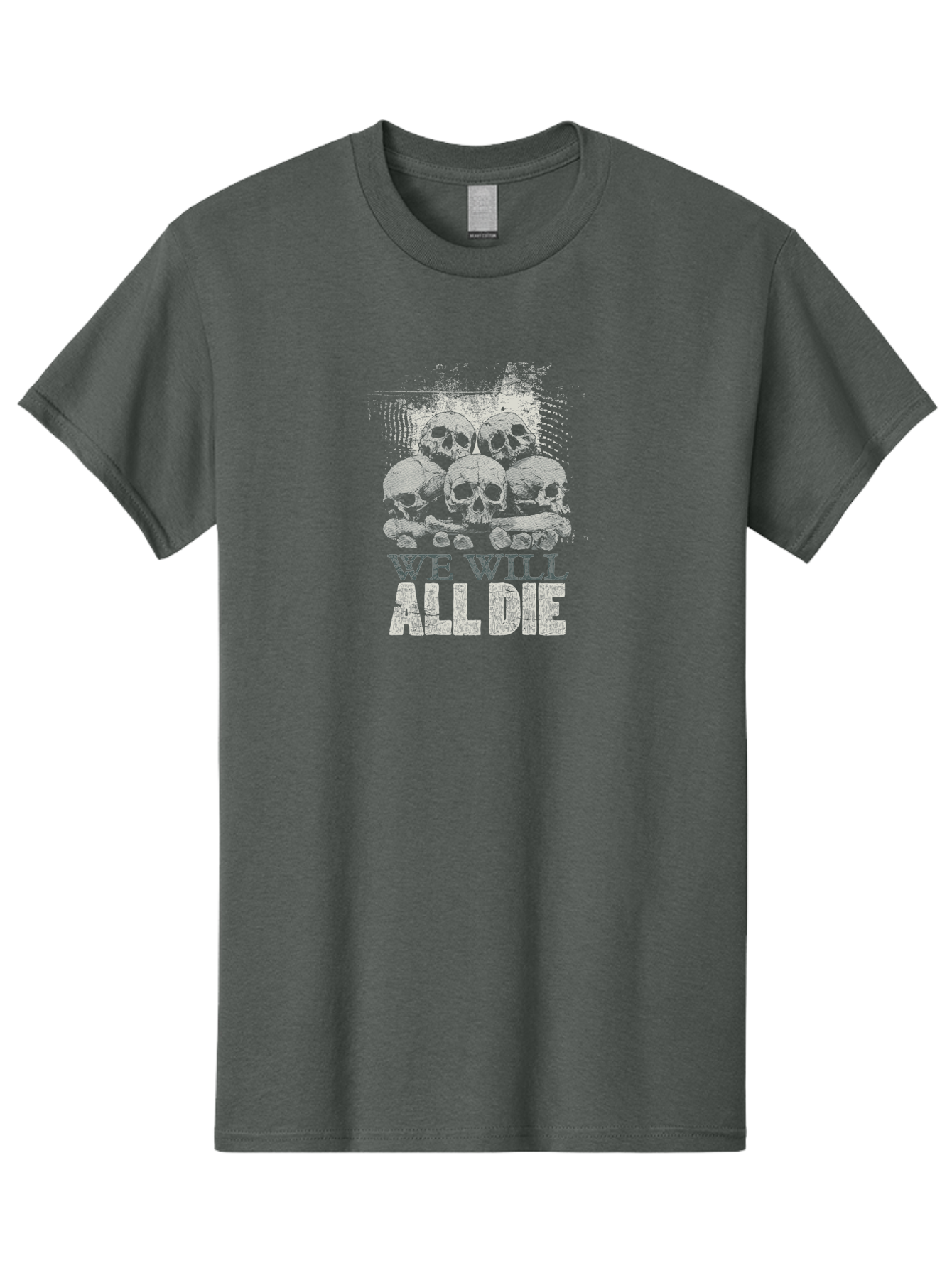 We-Will-All-Die Men'S Graphic Tee, 100% Cotton, Comfortable Casual Summer Wear, Machine Washable, Skull Pile, Human Skulls, Mortality Symbol, Death Theme, Grunge Style, Dark Art, Gothic Illustration, Skulls And Bones, We Will All Die Aab971