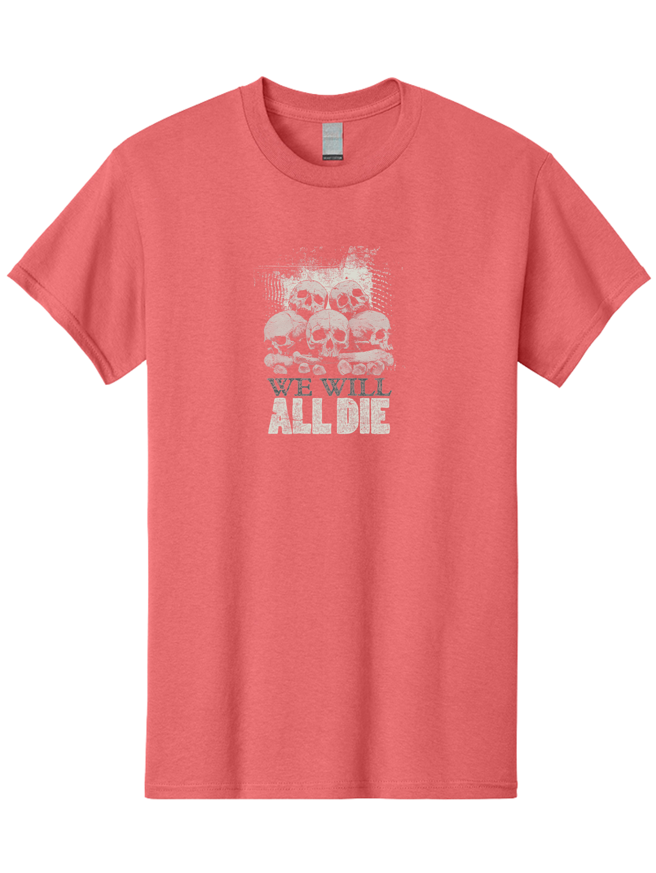 We-Will-All-Die Men'S Graphic Tee, 100% Cotton, Comfortable Casual Summer Wear, Machine Washable, Skull Pile, Human Skulls, Mortality Symbol, Death Theme, Grunge Style, Dark Art, Gothic Illustration, Skulls And Bones, We Will All Die Aab971