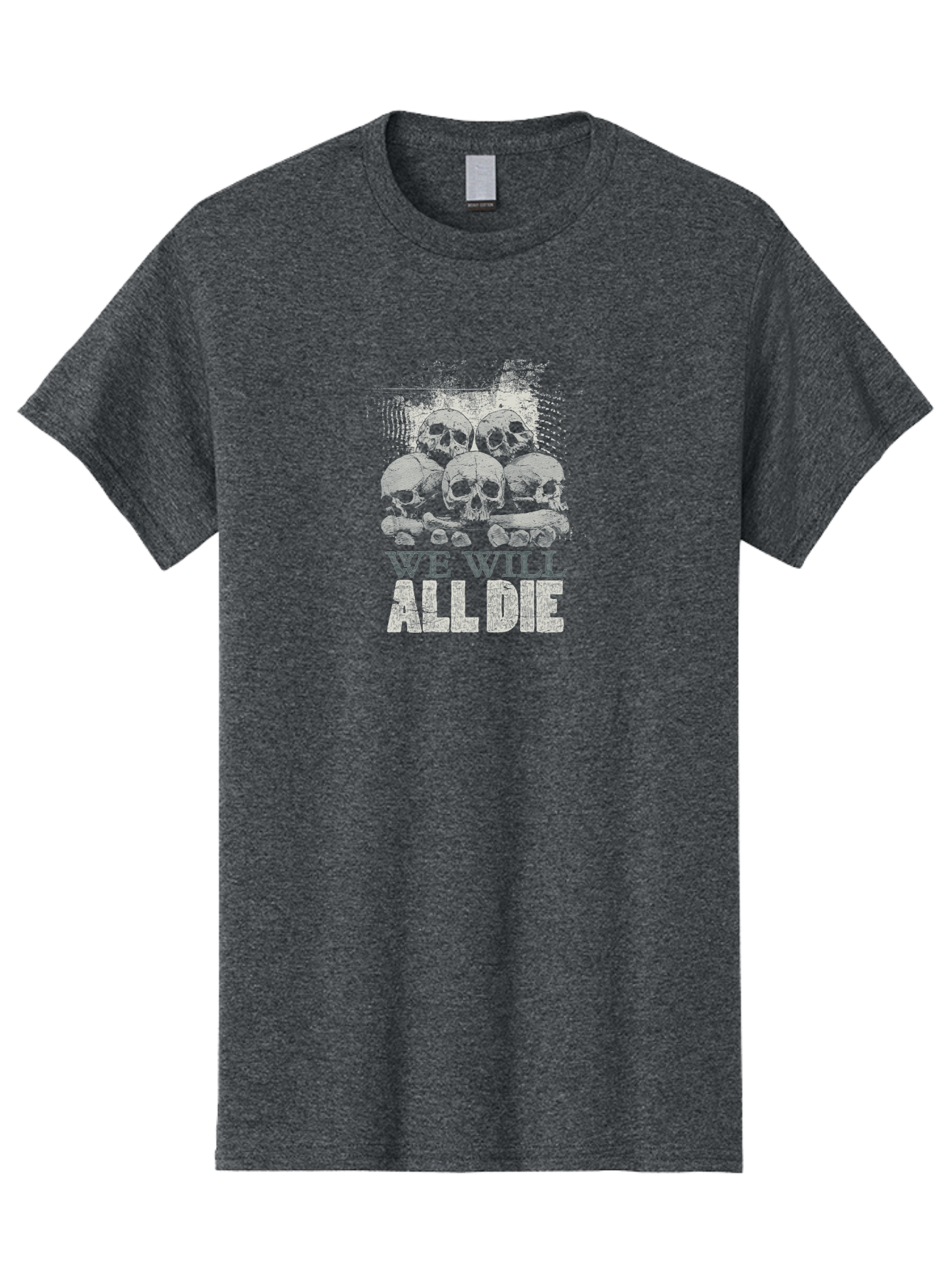 We-Will-All-Die Men'S Graphic Tee, 100% Cotton, Comfortable Casual Summer Wear, Machine Washable, Skull Pile, Human Skulls, Mortality Symbol, Death Theme, Grunge Style, Dark Art, Gothic Illustration, Skulls And Bones, We Will All Die Aab971