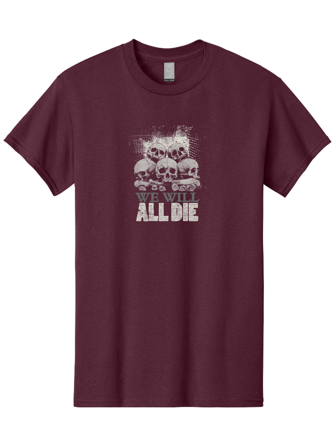We-Will-All-Die Men'S Graphic Tee, 100% Cotton, Comfortable Casual Summer Wear, Machine Washable, Skull Pile, Human Skulls, Mortality Symbol, Death Theme, Grunge Style, Dark Art, Gothic Illustration, Skulls And Bones, We Will All Die Aab971