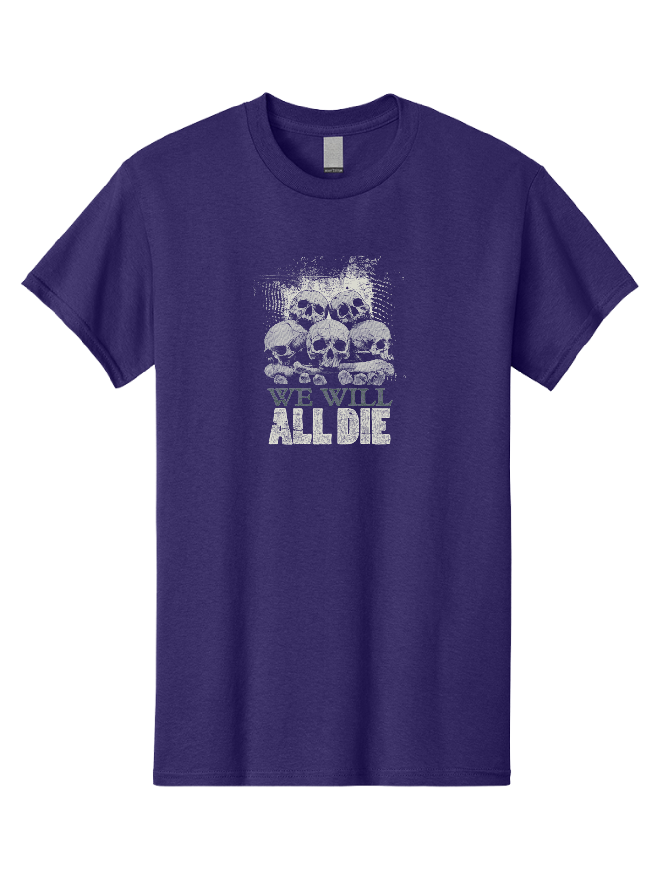 We-Will-All-Die Men'S Graphic Tee, 100% Cotton, Comfortable Casual Summer Wear, Machine Washable, Skull Pile, Human Skulls, Mortality Symbol, Death Theme, Grunge Style, Dark Art, Gothic Illustration, Skulls And Bones, We Will All Die Aab971