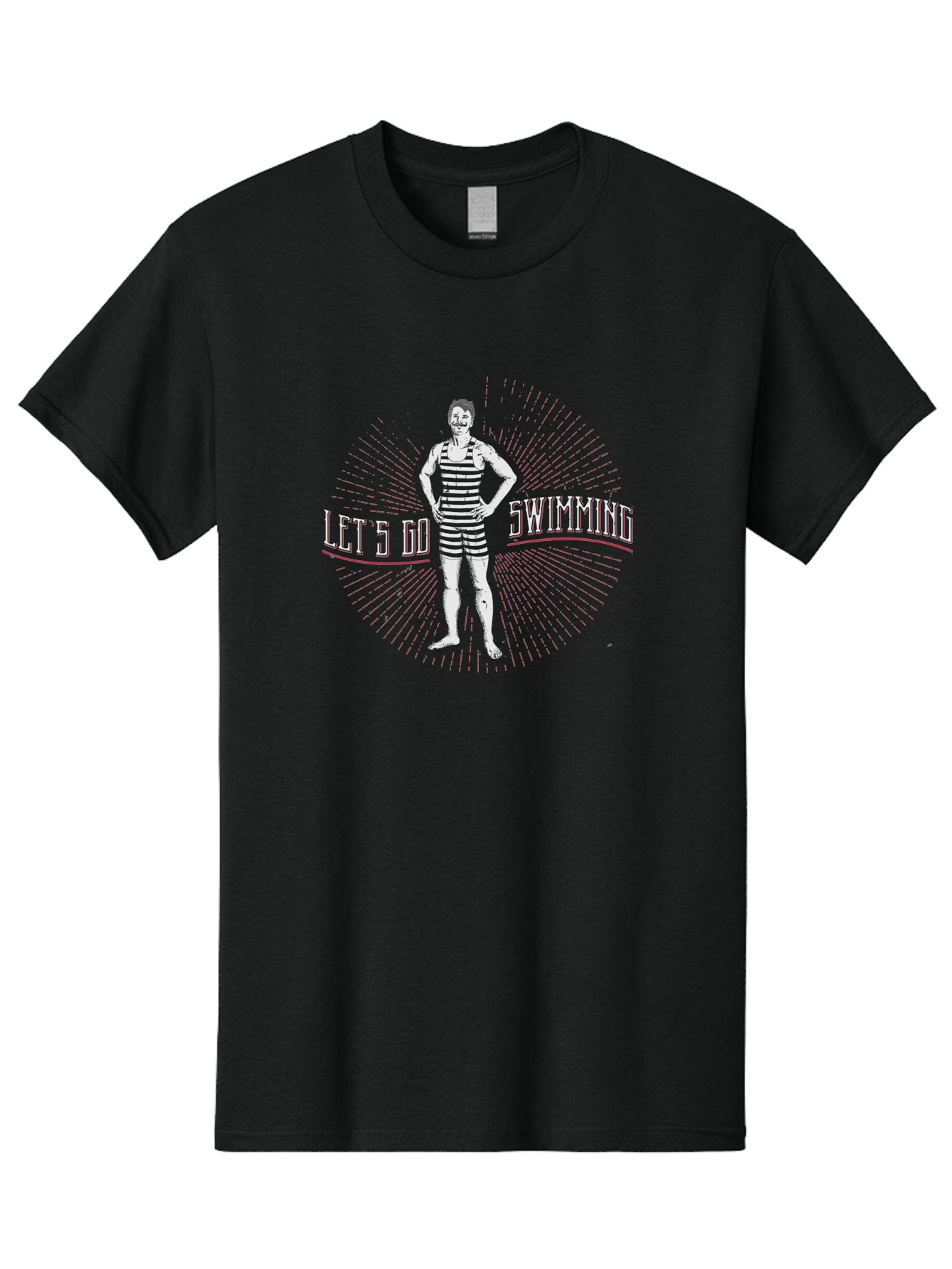 Let-Go-Swimming Men'S Graphic Tee, 100% Cotton, Comfortable Casual Summer Wear, Machine Washable, Vintage Swimmer, Striped Swimsuit, Retro Style, Competitive Swimming, Let 5 Go Swimming, Swimmer Portrait, Old School Swim, Striped Costume Aab972