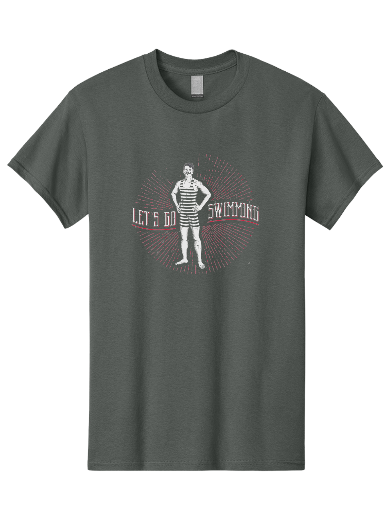 Let-Go-Swimming Men'S Graphic Tee, 100% Cotton, Comfortable Casual Summer Wear, Machine Washable, Vintage Swimmer, Striped Swimsuit, Retro Style, Competitive Swimming, Let 5 Go Swimming, Swimmer Portrait, Old School Swim, Striped Costume Aab972