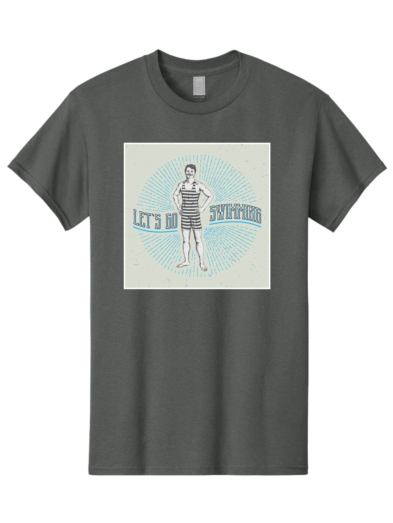 Let-S-Go-Swimming Men'S Graphic Tee, 100% Cotton, Comfortable Casual Summer Wear, Machine Washable, Vintage Swimmer, Retro Style, Black And White Stripes, Swimming Costume, Aquatic Activities, Water Sports, Nostalgic Design, Classic Swimwear, Aab973