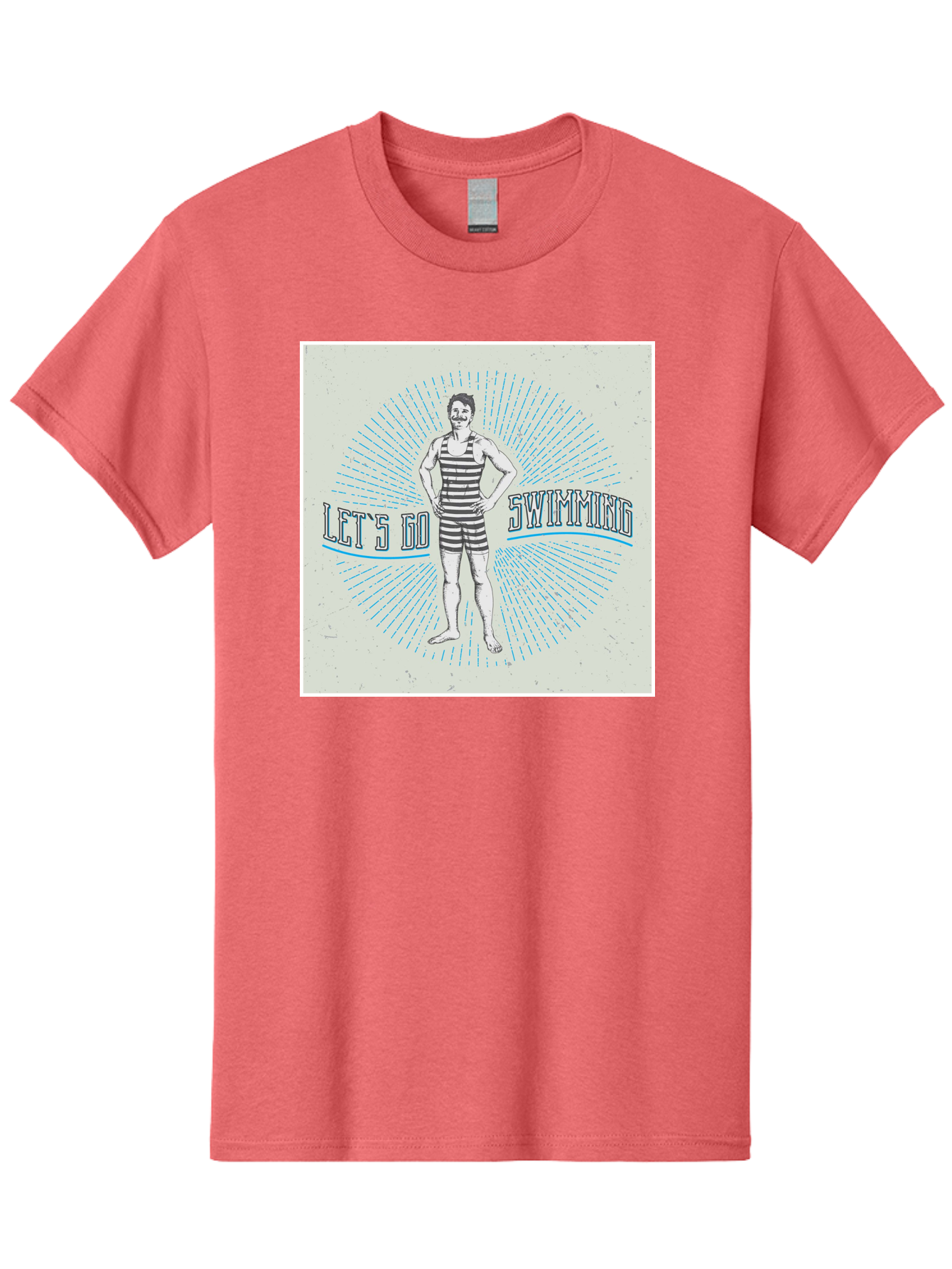Let-S-Go-Swimming Men'S Graphic Tee, 100% Cotton, Comfortable Casual Summer Wear, Machine Washable, Vintage Swimmer, Retro Style, Black And White Stripes, Swimming Costume, Aquatic Activities, Water Sports, Nostalgic Design, Classic Swimwear, Aab973