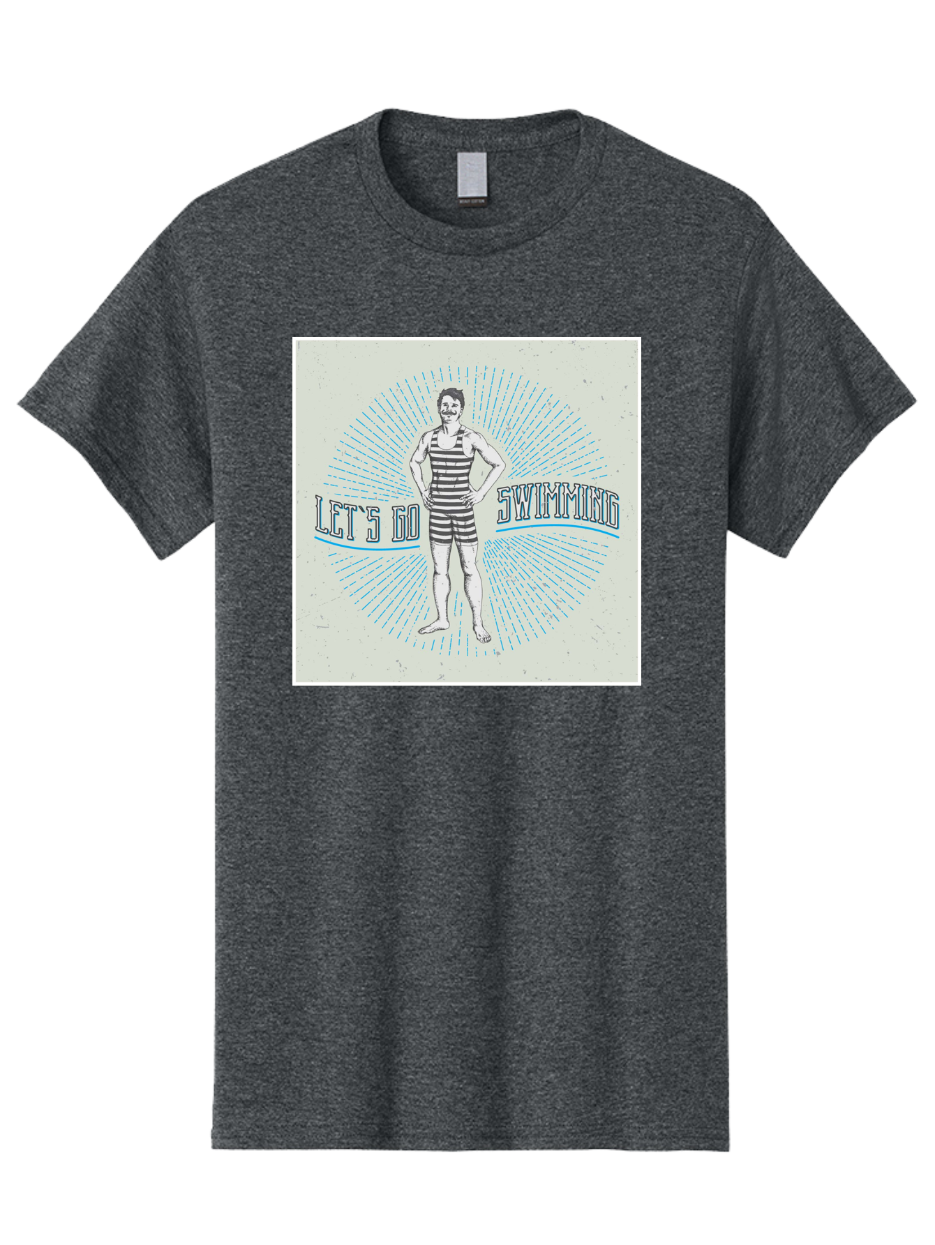 Let-S-Go-Swimming Men'S Graphic Tee, 100% Cotton, Comfortable Casual Summer Wear, Machine Washable, Vintage Swimmer, Retro Style, Black And White Stripes, Swimming Costume, Aquatic Activities, Water Sports, Nostalgic Design, Classic Swimwear, Aab973