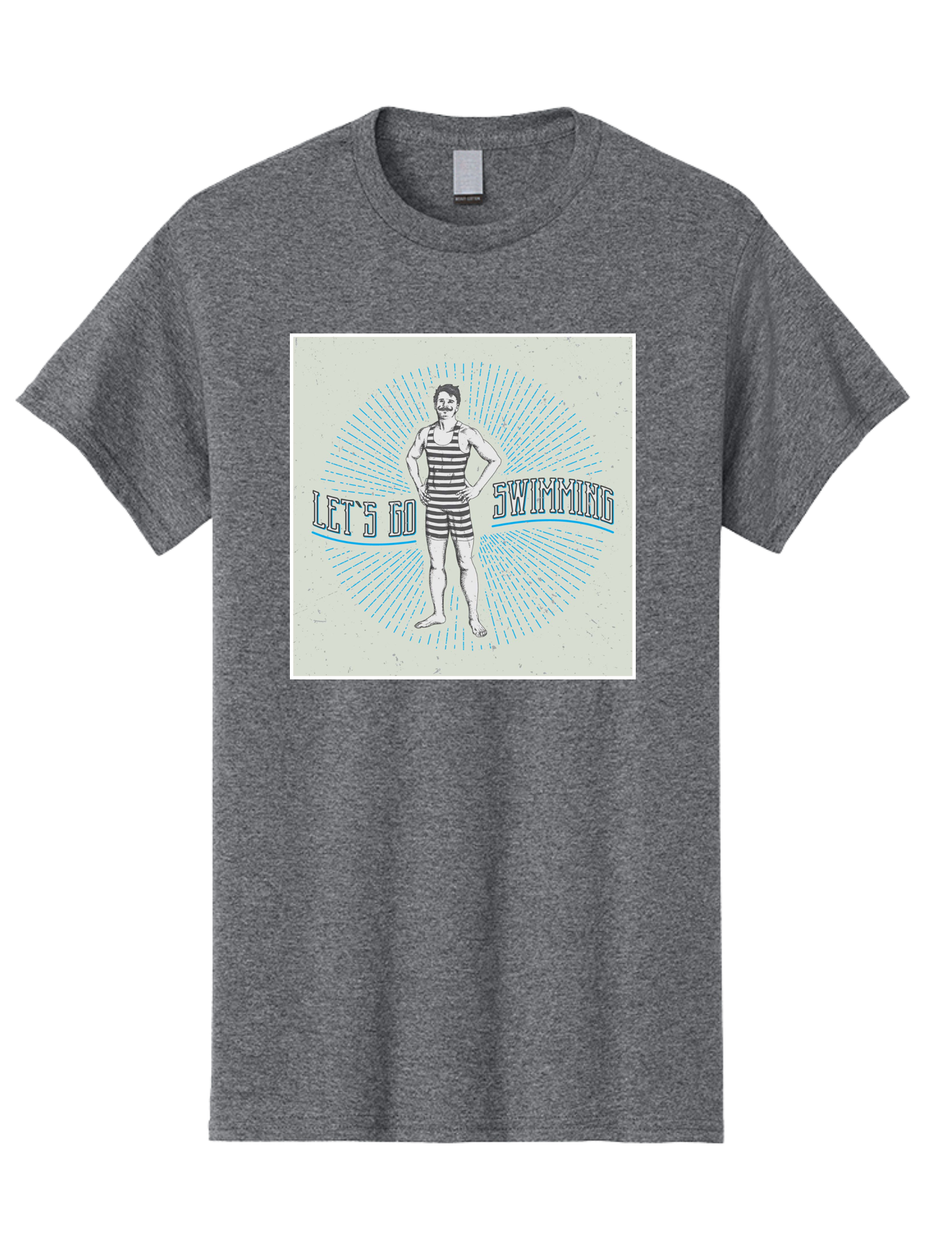 Let-S-Go-Swimming Men'S Graphic Tee, 100% Cotton, Comfortable Casual Summer Wear, Machine Washable, Vintage Swimmer, Retro Style, Black And White Stripes, Swimming Costume, Aquatic Activities, Water Sports, Nostalgic Design, Classic Swimwear, Aab973