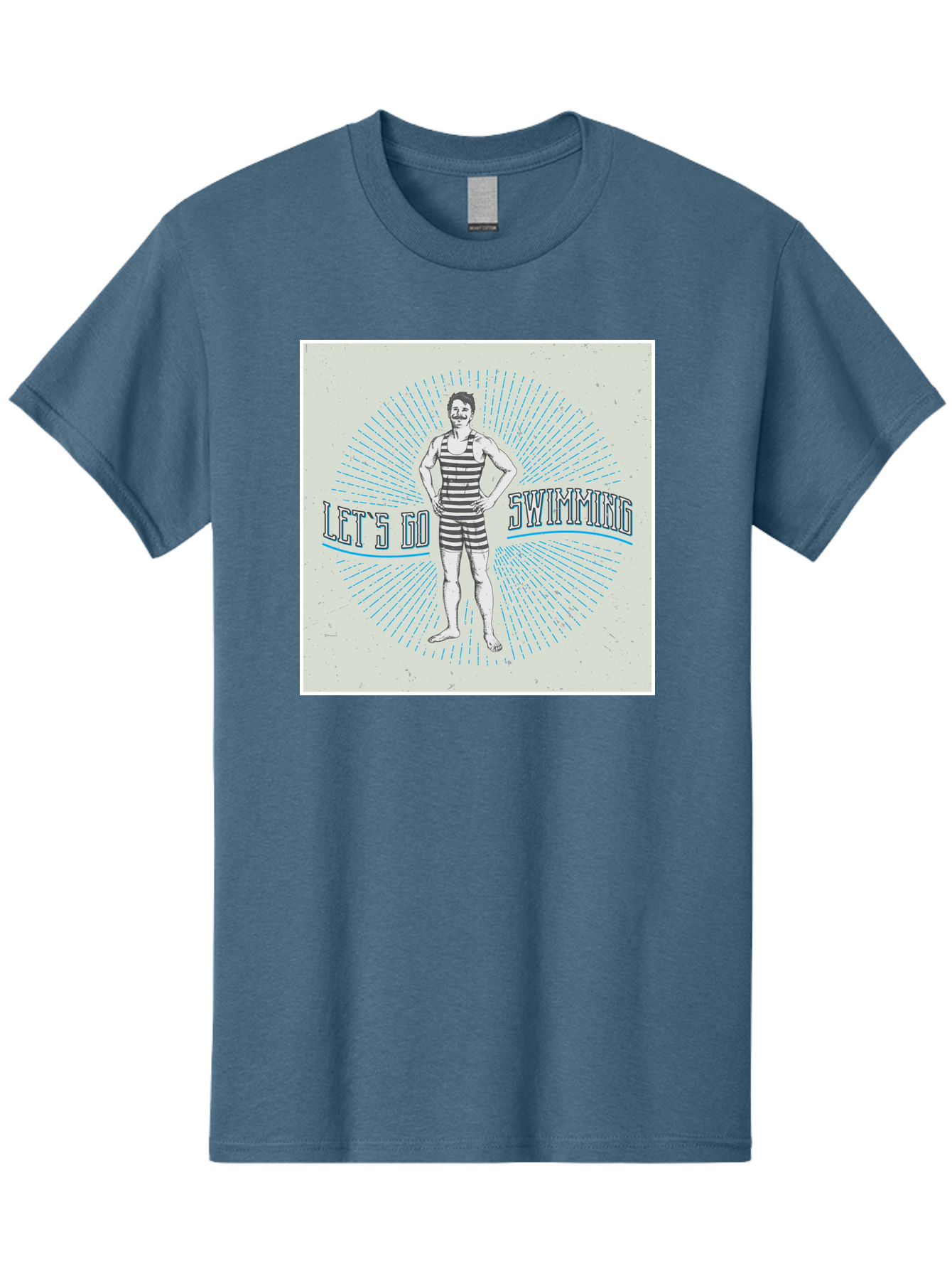 Let-S-Go-Swimming Men'S Graphic Tee, 100% Cotton, Comfortable Casual Summer Wear, Machine Washable, Vintage Swimmer, Retro Style, Black And White Stripes, Swimming Costume, Aquatic Activities, Water Sports, Nostalgic Design, Classic Swimwear, Aab973