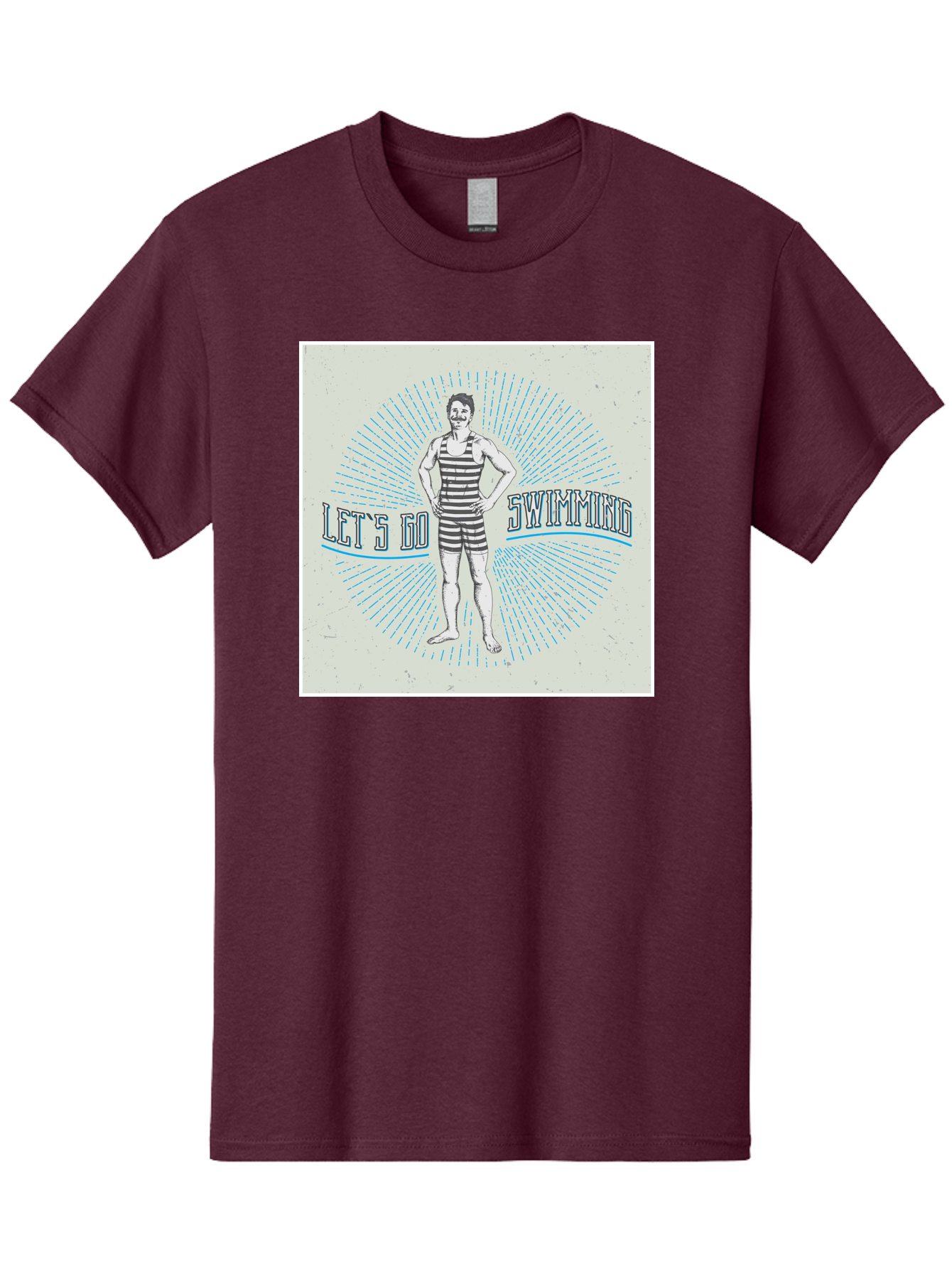 Let-S-Go-Swimming Men'S Graphic Tee, 100% Cotton, Comfortable Casual Summer Wear, Machine Washable, Vintage Swimmer, Retro Style, Black And White Stripes, Swimming Costume, Aquatic Activities, Water Sports, Nostalgic Design, Classic Swimwear, Aab973