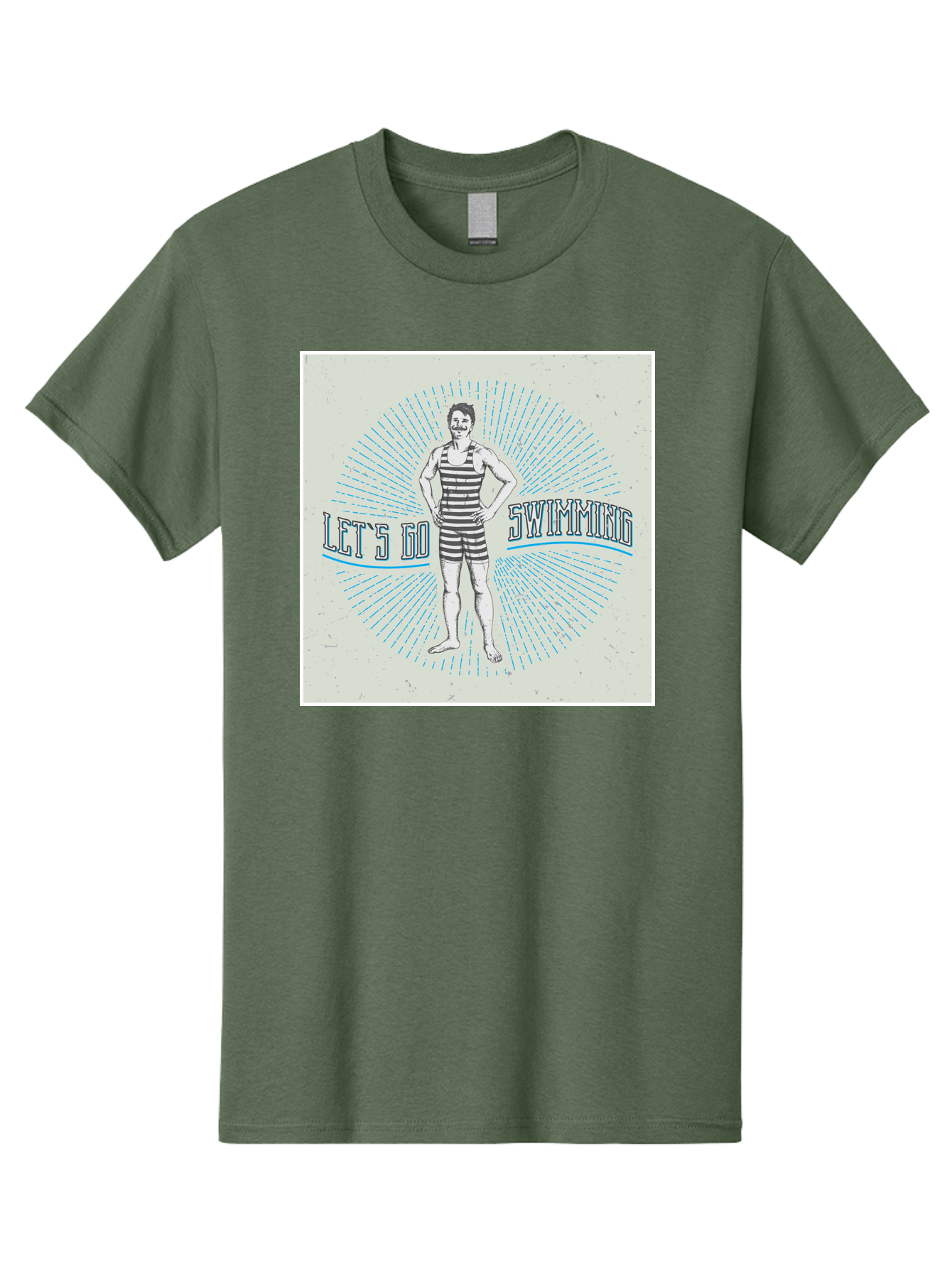 Let-S-Go-Swimming Men'S Graphic Tee, 100% Cotton, Comfortable Casual Summer Wear, Machine Washable, Vintage Swimmer, Retro Style, Black And White Stripes, Swimming Costume, Aquatic Activities, Water Sports, Nostalgic Design, Classic Swimwear, Aab973