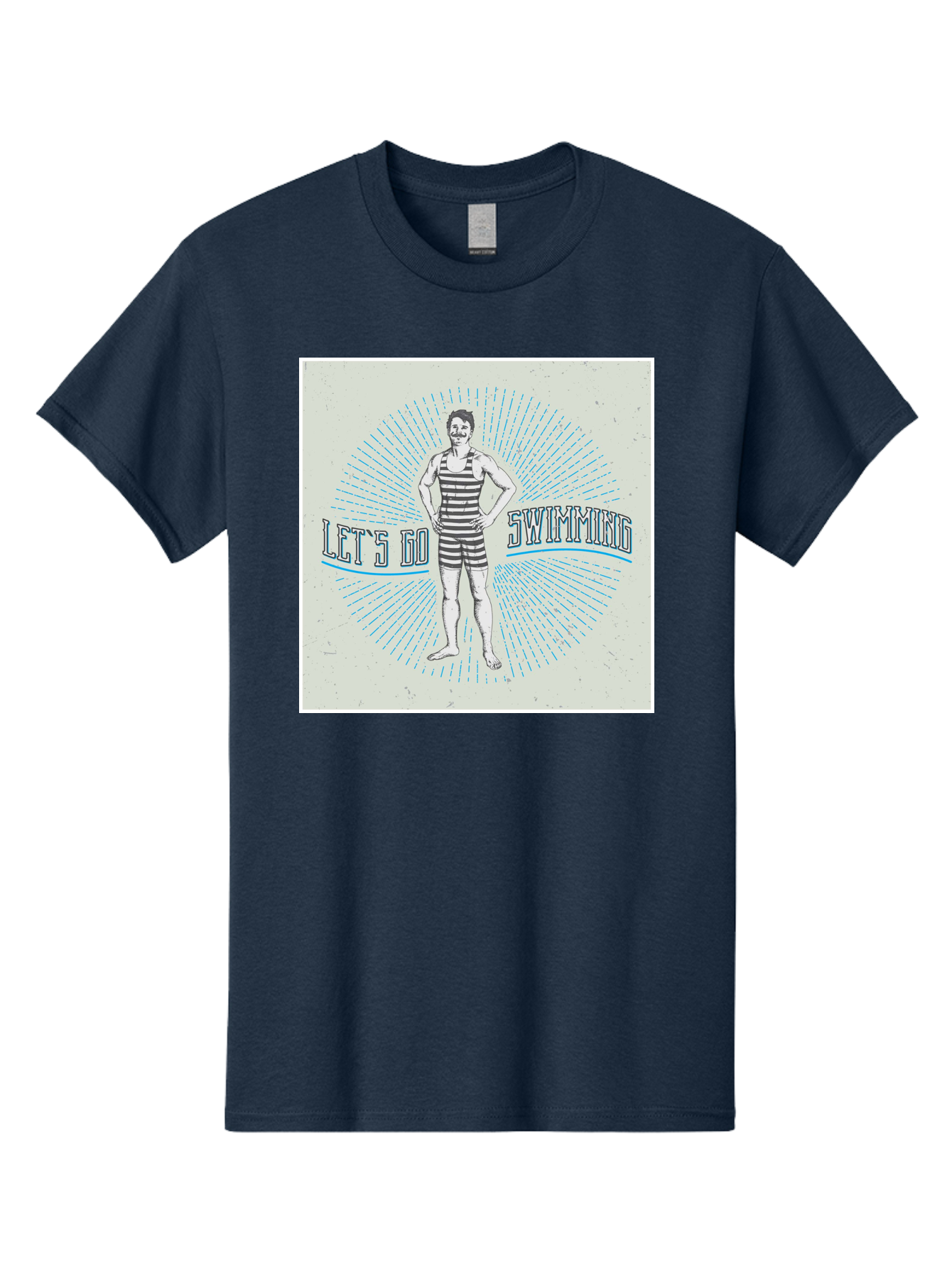 Let-S-Go-Swimming Men'S Graphic Tee, 100% Cotton, Comfortable Casual Summer Wear, Machine Washable, Vintage Swimmer, Retro Style, Black And White Stripes, Swimming Costume, Aquatic Activities, Water Sports, Nostalgic Design, Classic Swimwear, Aab973